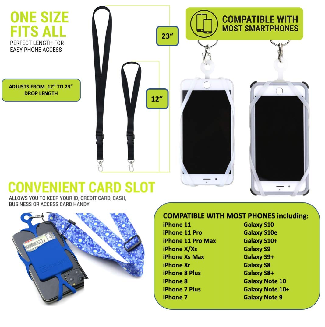 Gear Beast Adjustable Phone Lanyard for iPhone & Samsung Galaxy - Silicone Phone Holder with Card Pocket & Satin Polyester Strap | Perfect for Work, Travel, and Outdoor Activities