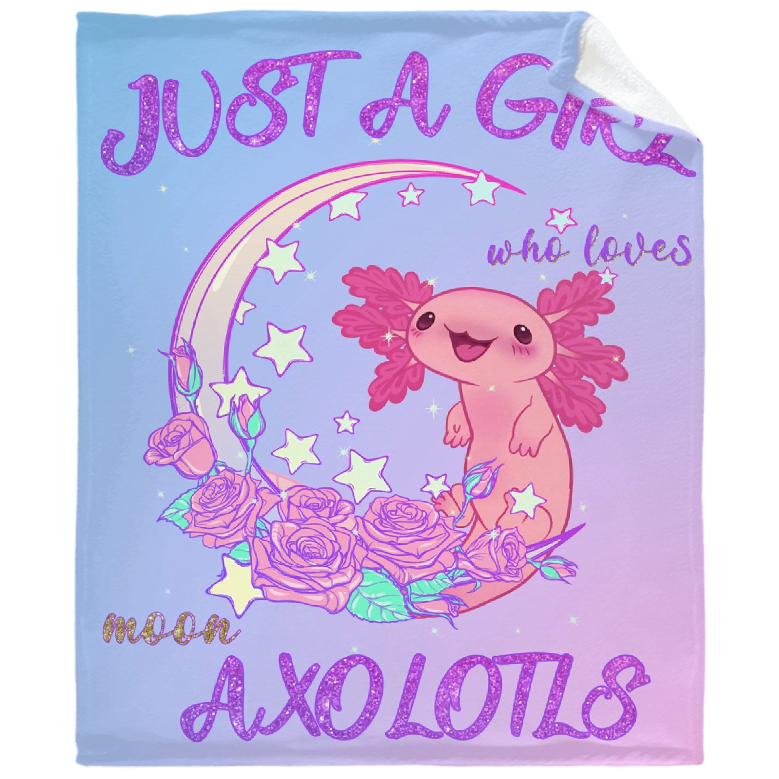 MATCHASTER Just A Girl Who Loves Axolotls Rose Moon Cute Kawaii Animal Fleece Blanket - Ultra Soft Pink Flannel Throw for Bed, Couch & Outdoor Use (120x90 Inches) - Perfect Gift for Birthday, Christmas & Cozy Home Decor