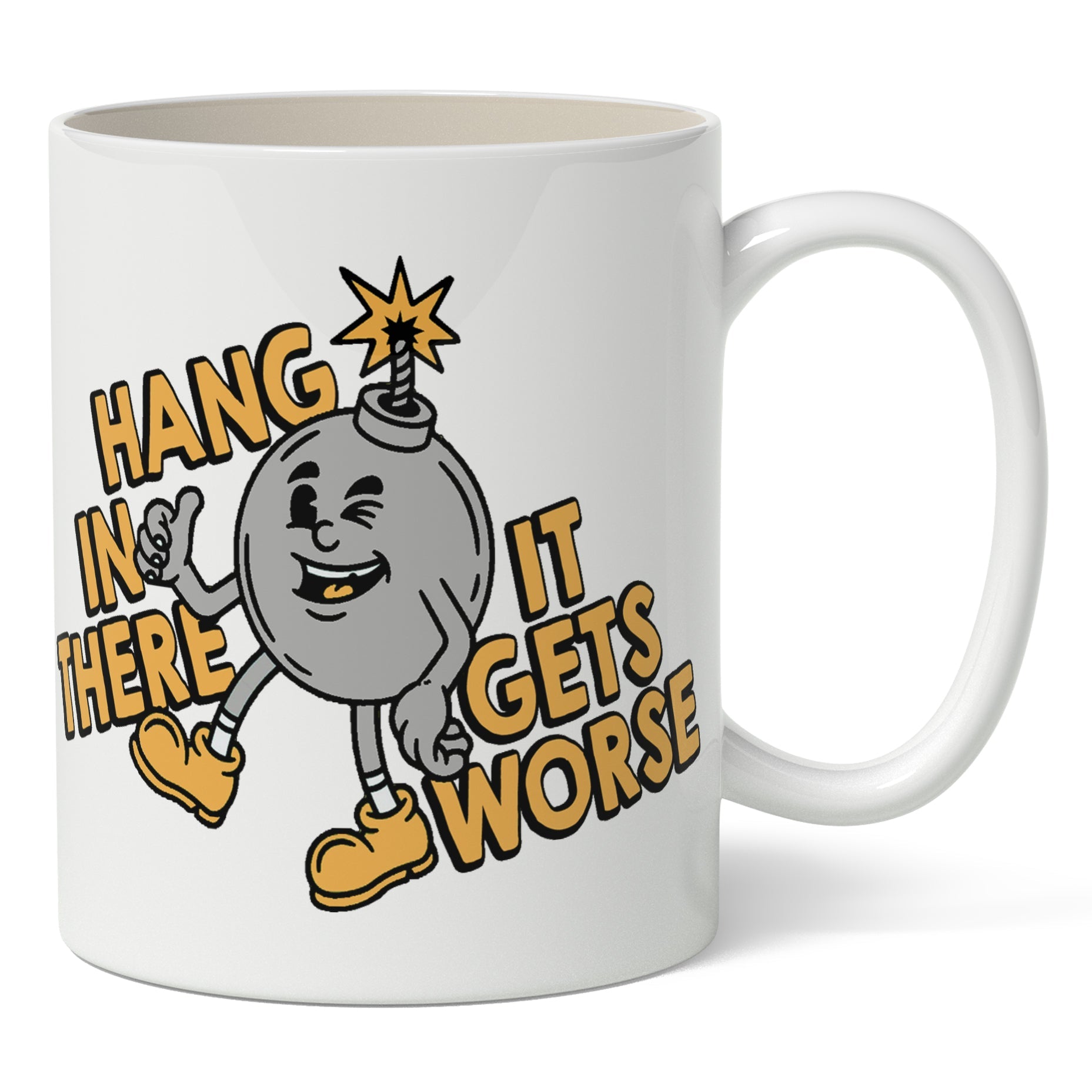 Funny Motivational Coffee Mug - 'Hang In There It Gets Worse' Ceramic Cup for Office, Home & Gifts - Perfect for Coffee, Tea & Hot Drinks