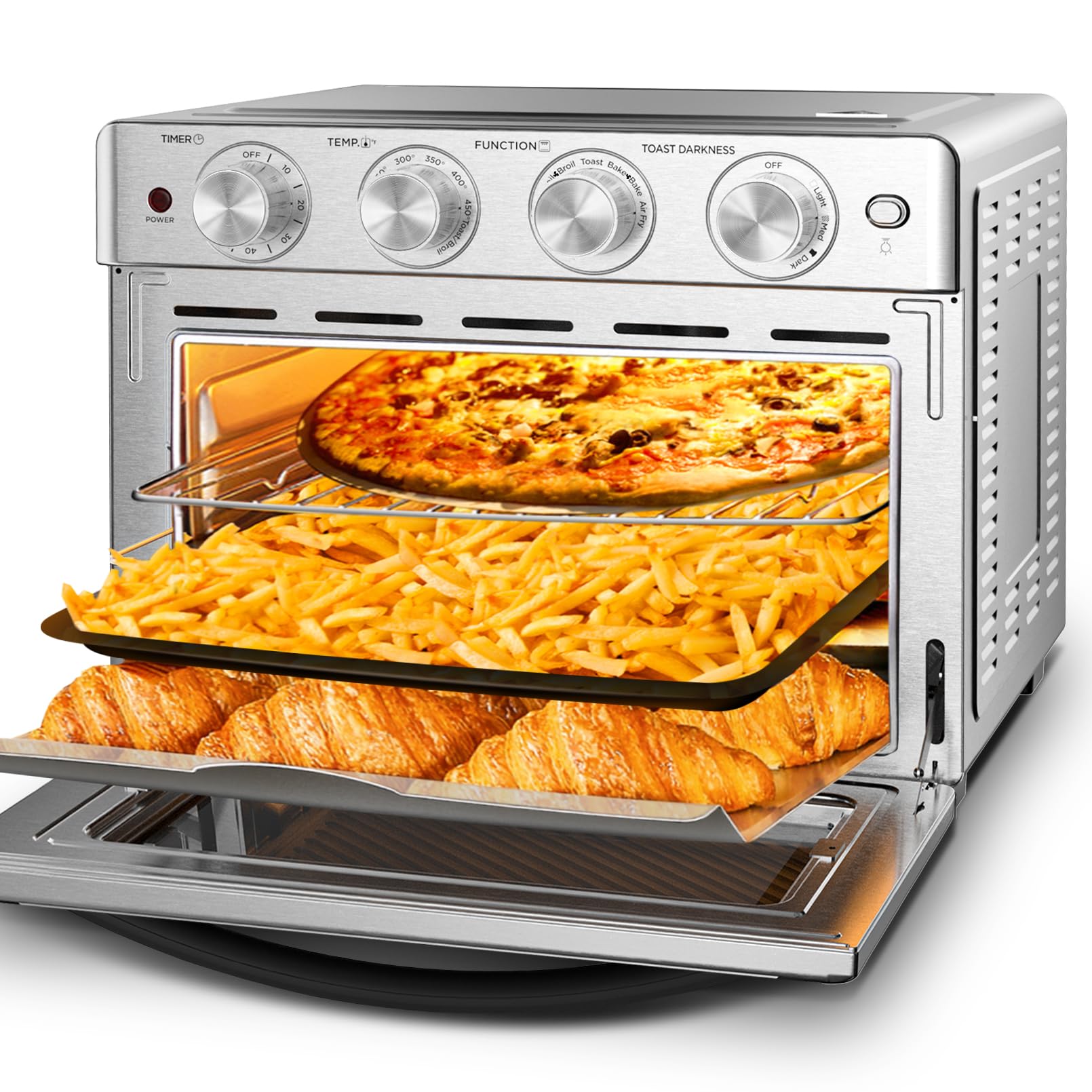Geek Chef 26 QT Air Fryer Oven - Large Capacity Toaster Oven with Bake, Roast & Pizza Functions | 6-Slice Toaster | Stainless Steel Design | Easy to Use & Clean | Perfect for Family Cooking, Meal Prep & Healthy Air Frying