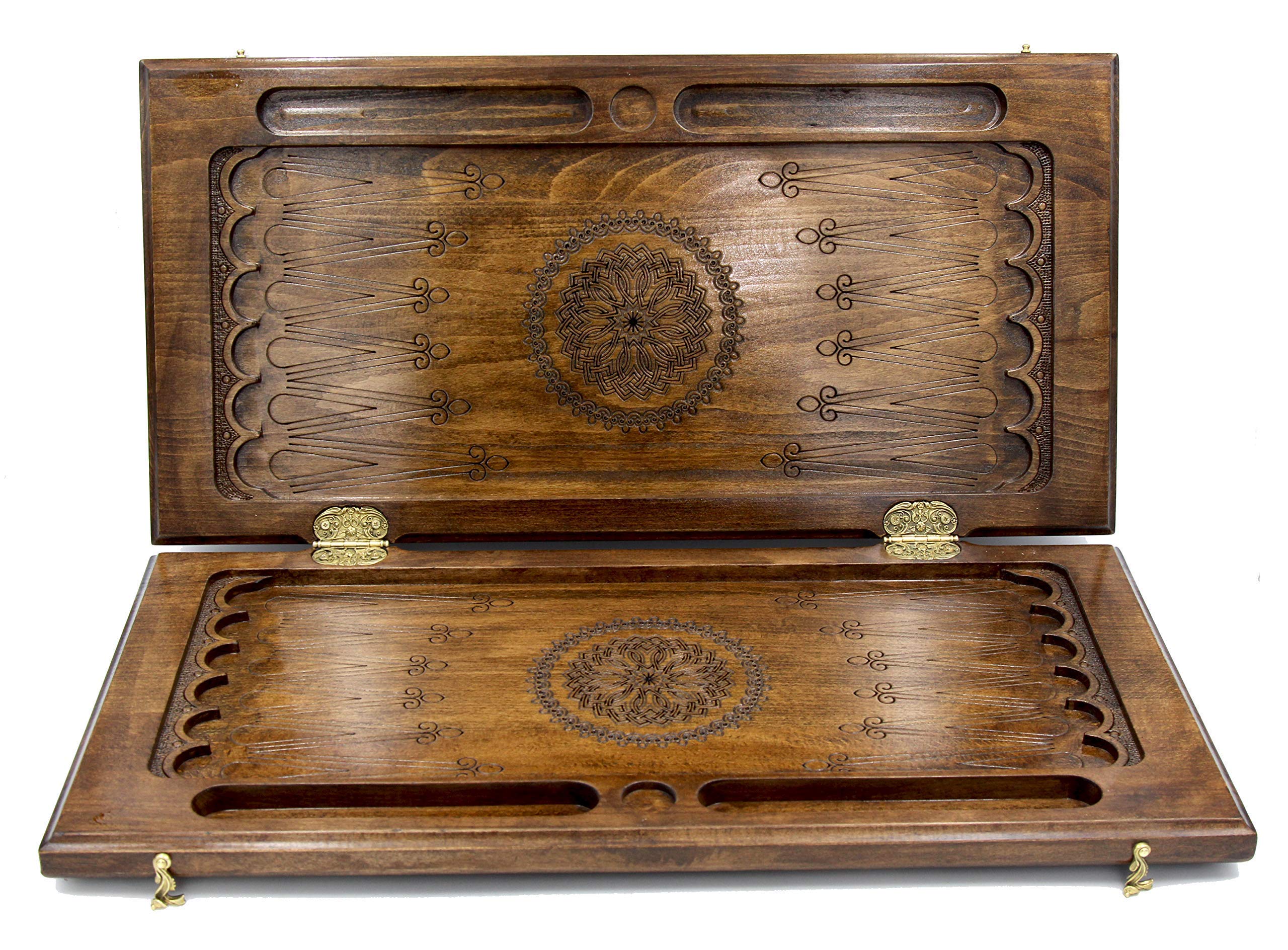 Premium Handmade Walnut Wood Backgammon Board Game - Armenian Nardi/Nardy Set with Floral Carvings - Classic Tabletop Game for Adults, Family Game Night, Travel & Home Decor