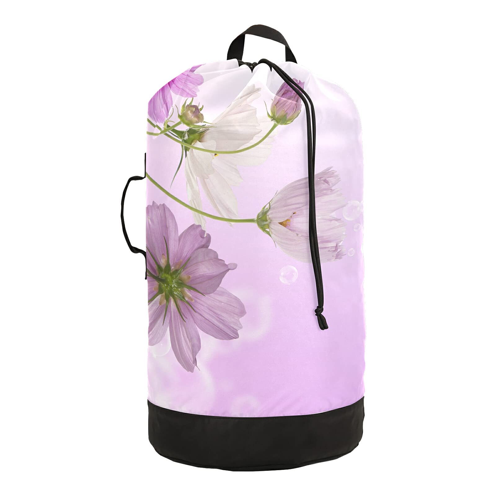 Waterproof Laundry Backpack with Drawstring Closure - Flower Design Laundry Hamper for College, Travel & Apartment - Portable Clothes Storage Bag for Gym, Dorm & Laundromat Use