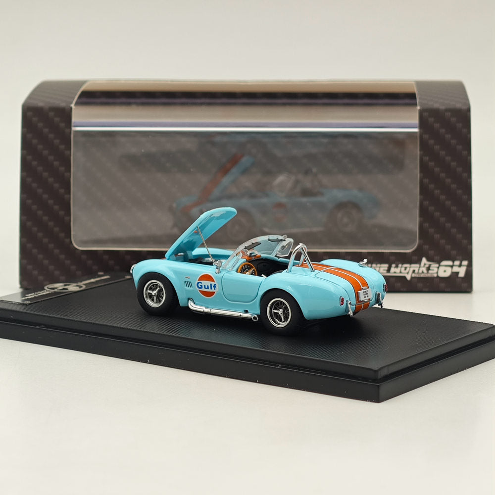 1/64 Ford Shelby Cobra 427 Gulf Power Cap Alloy Diecast Model Car - Collectible Miniature Replica for Display, Gifts & Racing Enthusiasts
