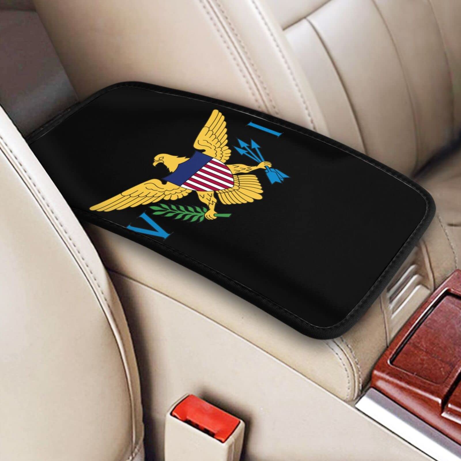 Universal Waterproof Car Armrest Cover for US Virgin Islands Flag Design, Durable Center Console Pad Protector for SUV, Truck, and Most Vehicles - Ideal for Road Trips and Daily Commutes