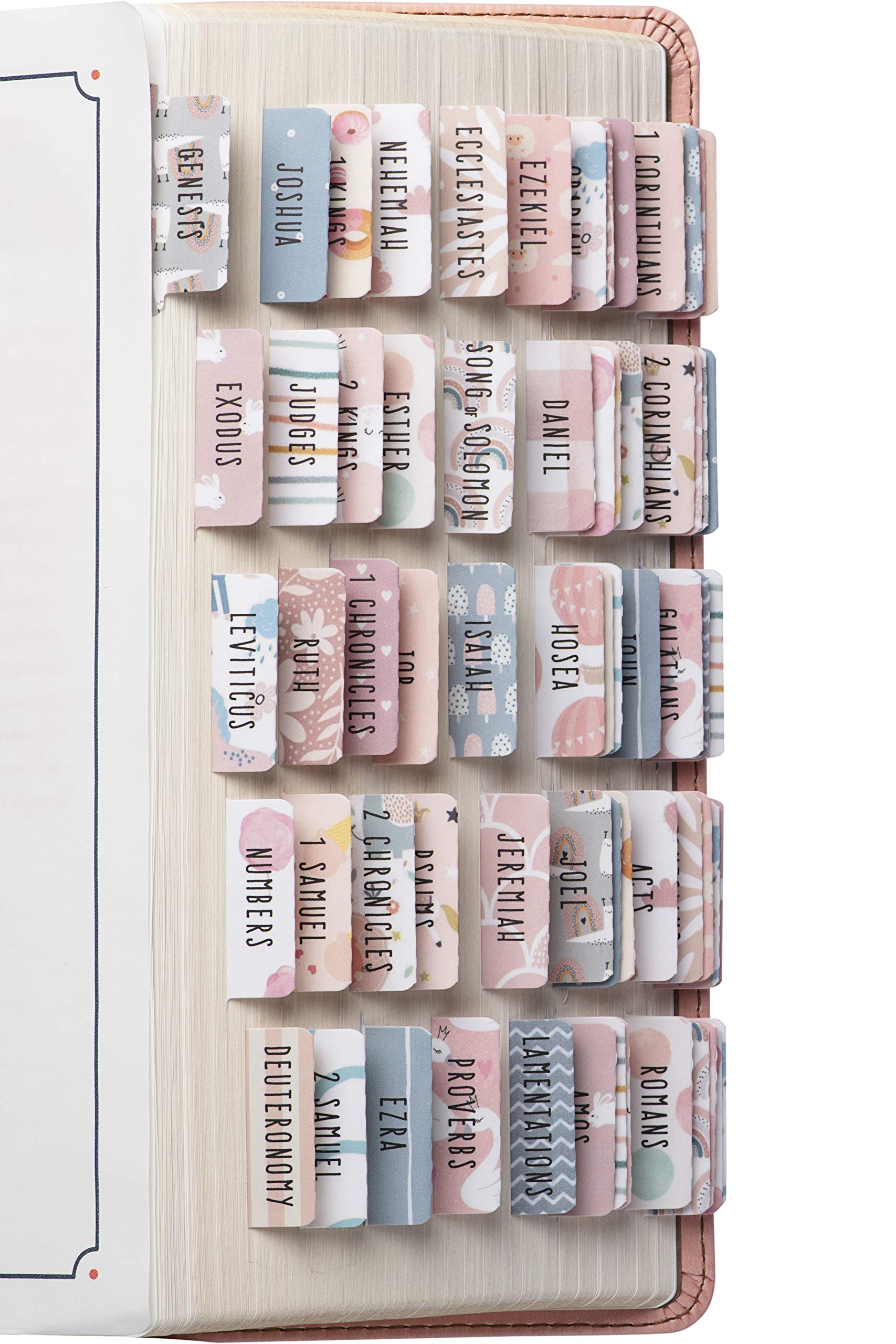 DiverseBee Laminated Bible Tabs for Women & Girls - Large Print Easy Read Bible Journaling Book Tabs, 66 Old & New Testament Tabs + 11 Blank Tabs, Christian Gift (Sweet Theme) - Perfect for Bible Study, Sunday School & Personal Devotion