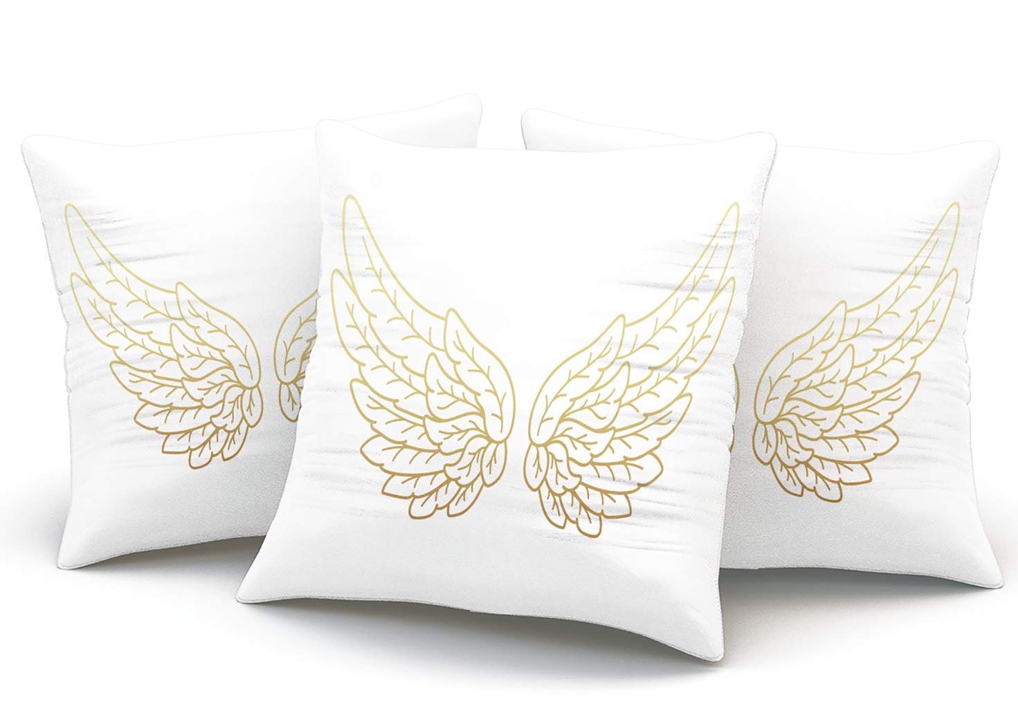 Golden Angel Wings Decorative Pillow Covers 18x18 Inch - Double Sided Square Throw Pillow Cases for Bedroom, Living Room & Home Decor