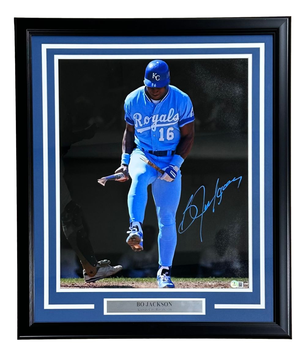 Bo Jackson Autographed Framed 16x20 Photo with Kansas City Royals Bat Break - Limited Edition Collectible for Sports Memorabilia & Man Cave Decor