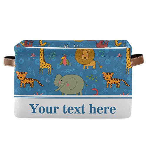 Collapsible Rectangular Storage Basket with Leather Handles - Zoo Animal Giraffe Elephant Horse Design - Laundry Organizer Bin for Home & Kids Room | Perfect for Toy Storage, Clothes Organization & Nursery Decor