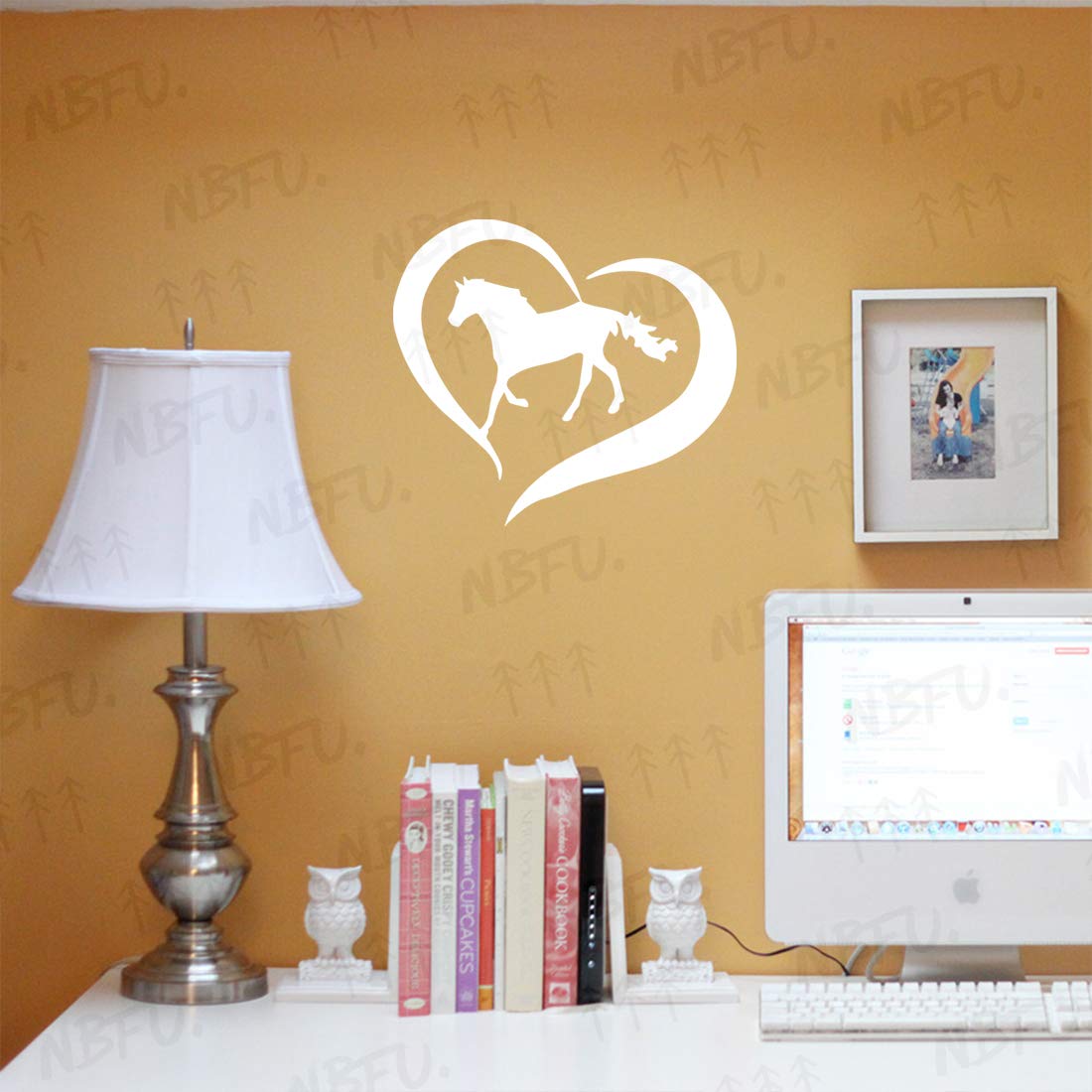 Premium Waterproof Vinyl Decal Stickers - Horse Love & Heart Design (White, Set of 2) for Laptop, Phone, Helmet, Car Window, Bumper, Mug, Cup, Door & Wall Decor | Perfect for DIY Crafts, Gift Giving & Home/Office Decoration