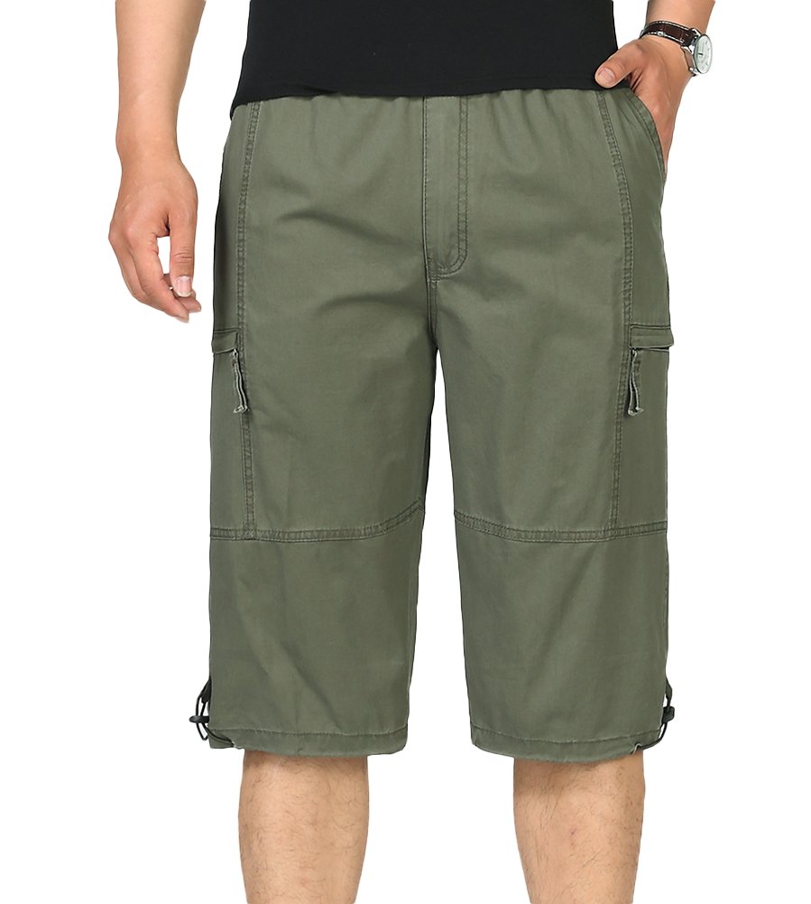Chickle Men's Straight-Fit Cotton 3/4 Cargo Shorts - Army Green 2XL | Comfortable Casual & Outdoor Shorts for Hiking, Travel, and Summer Wear