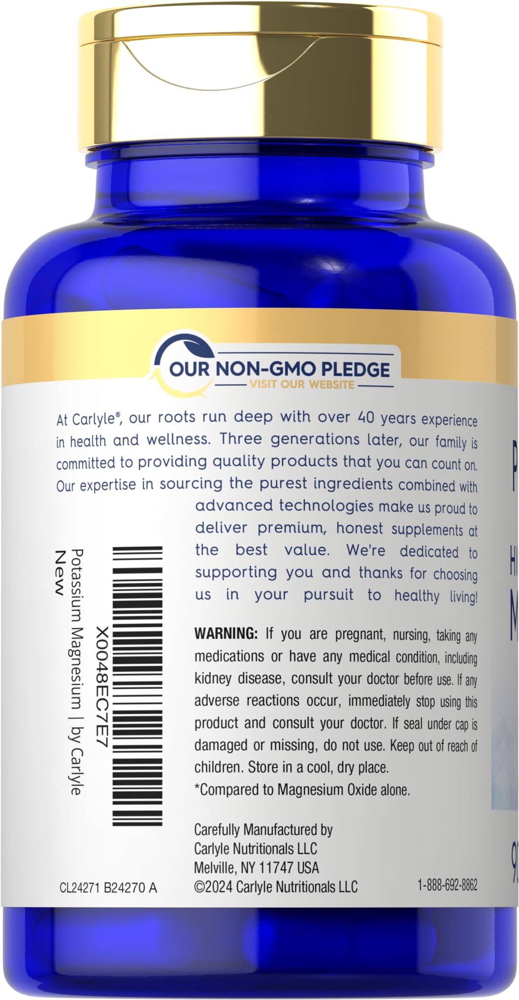 Carlyle Potassium Magnesium Supplement 90 Capsules | High Absorption, Vegetarian, Non-GMO, Gluten Free | Supports Muscle Function, Heart Health & Energy Boost for Active Lifestyles