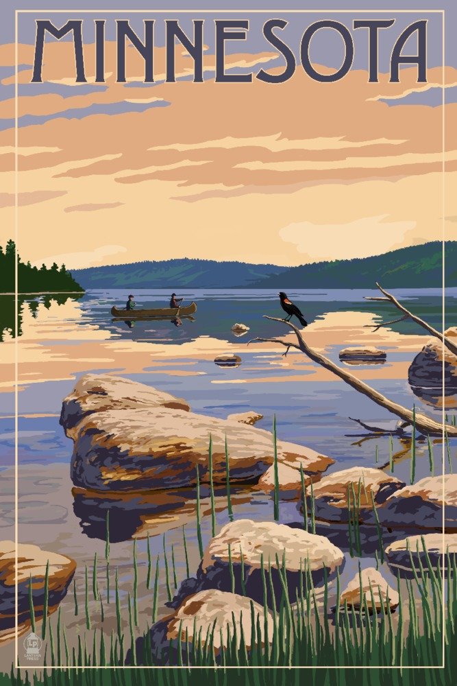 Minnesota Lake Sunrise Scene - 36x54 Giclee Art Print - Travel Poster Wall Decor for Living Room, Bedroom & Office - Nature Landscape Artwork for Home Decoration