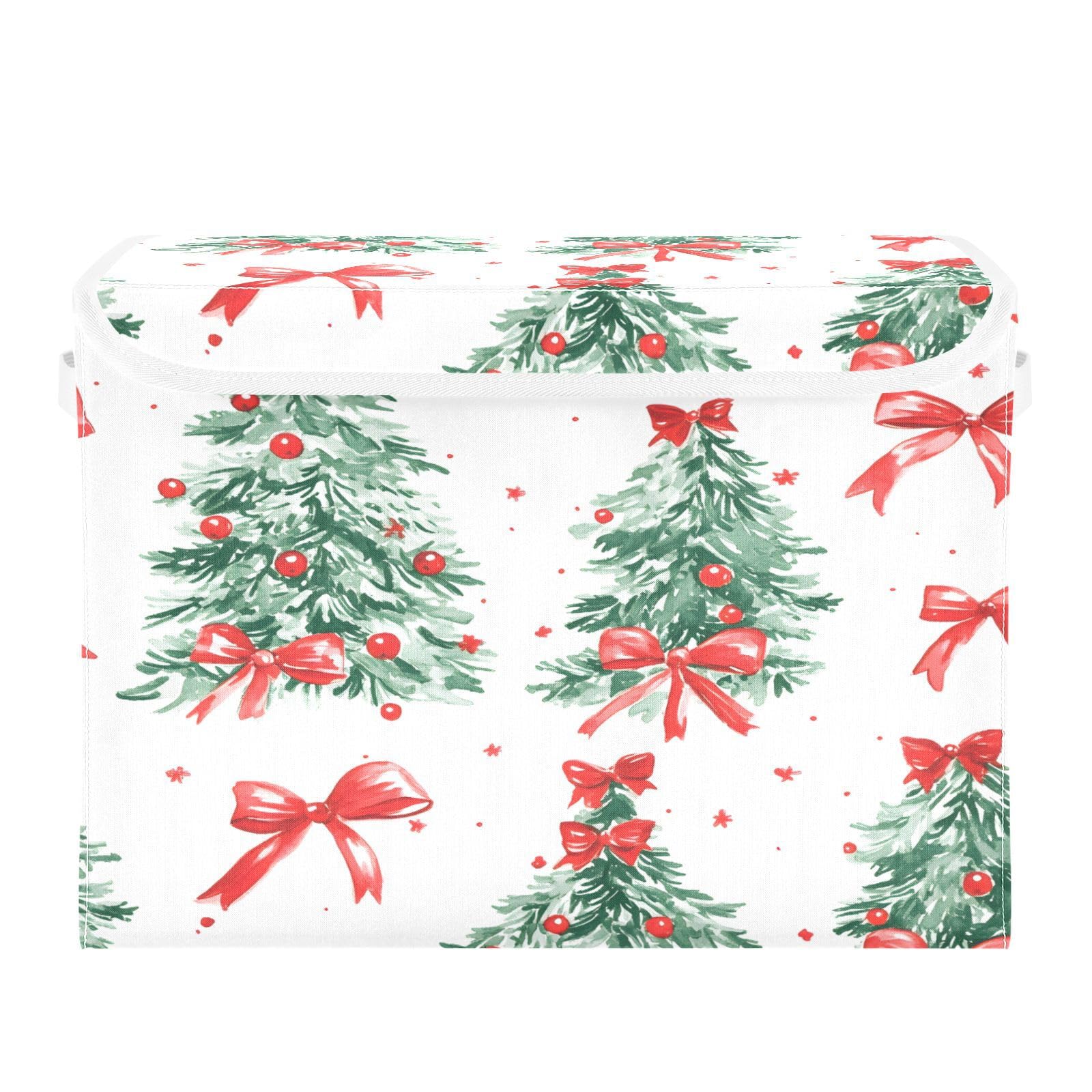 Christmas Tree Pattern Fabric Foldable Storage Bins with Lids - Collapsible Storage Box Organizer for Home, Bedroom, Closet & Office - Perfect for Holiday Decor, Gift Wrapping & Year-Round Organization