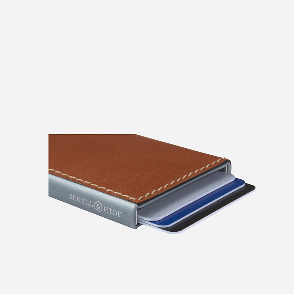 Jekyll & Hide Roma Aluminum Card Slide Wallet for Men - Slim RFID Blocking Minimalist Wallet with Money Clip (Tan) - Perfect for Travel, Business & Everyday Carry
