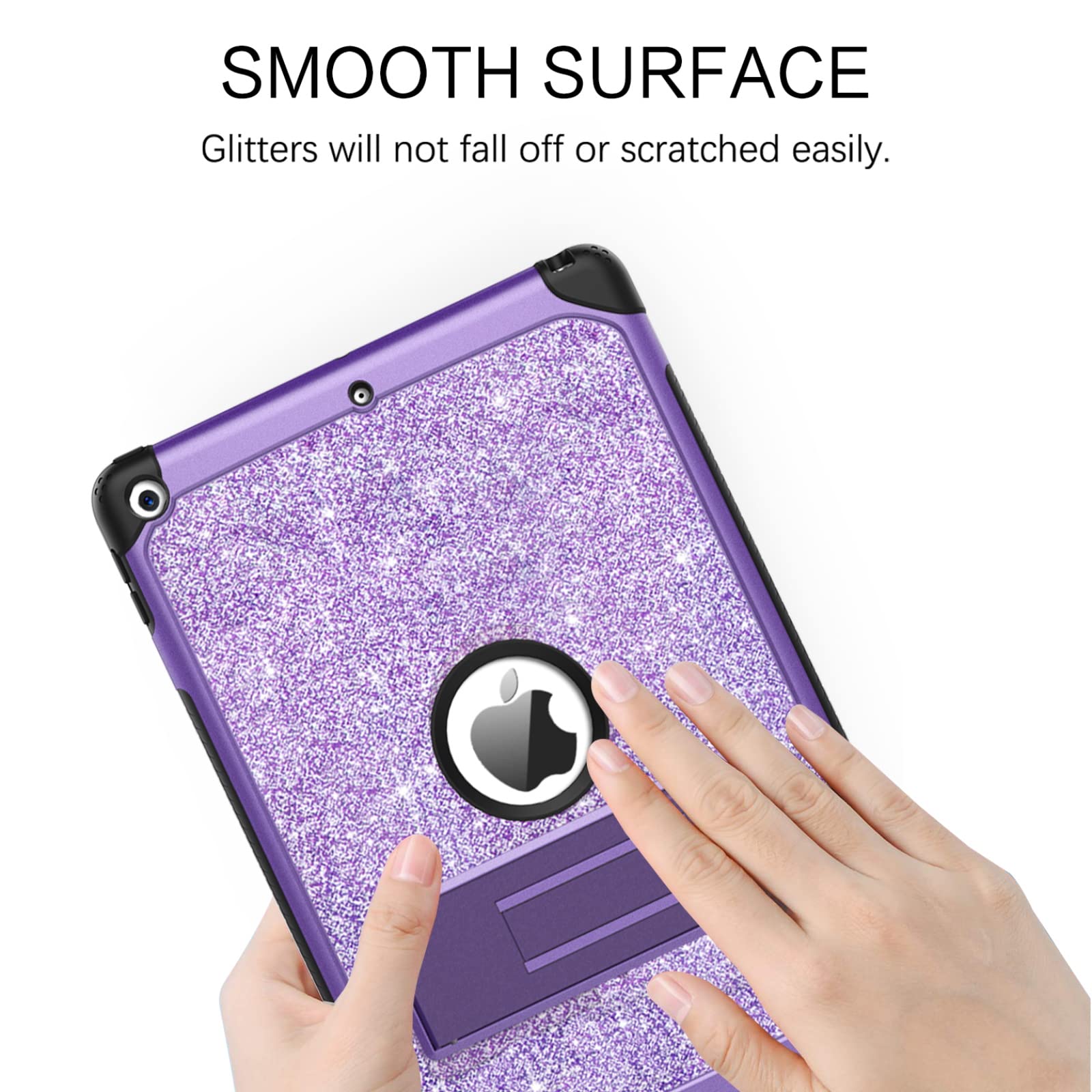 YINLAI iPad 6th/5th Gen Case 9.7-Inch (2018/2017), iPad Pro 9.7 & iPad Air 2 Case - Glitter Sparkle Shockproof Protective Cover with Kickstand for Women Girls Kids (A1893/A1954/A1822/A1823) - Purple | Perfect for School, Travel & Daily Use