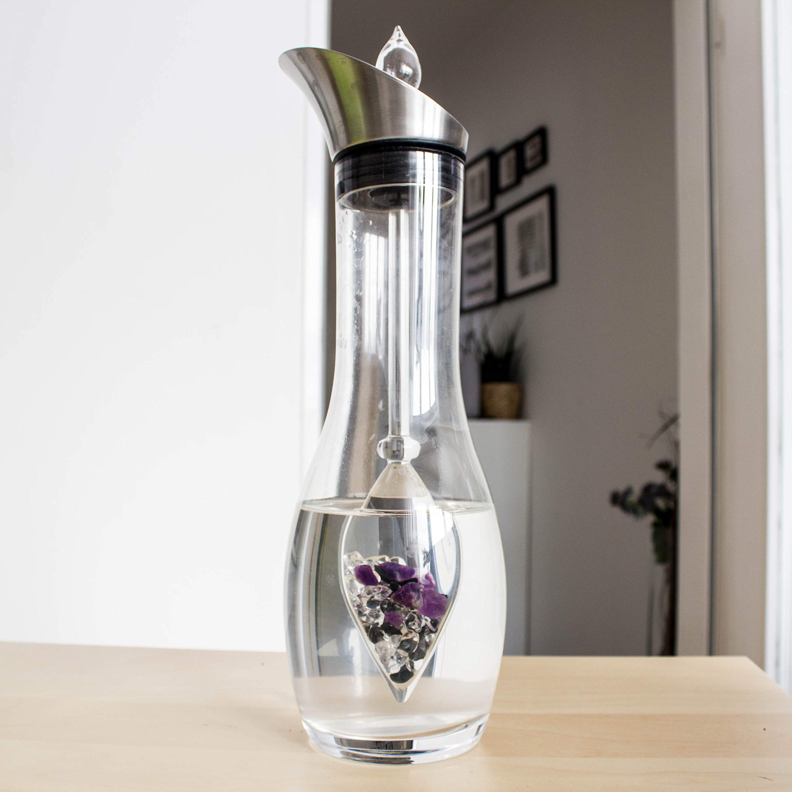 VitaJuwel Era GUARDIAN Crystal Water Carafe with Black Tourmaline, Amethyst & Clear Quartz - Infused Water Bottle for Energy, Hydration & Wellness at Home or Office