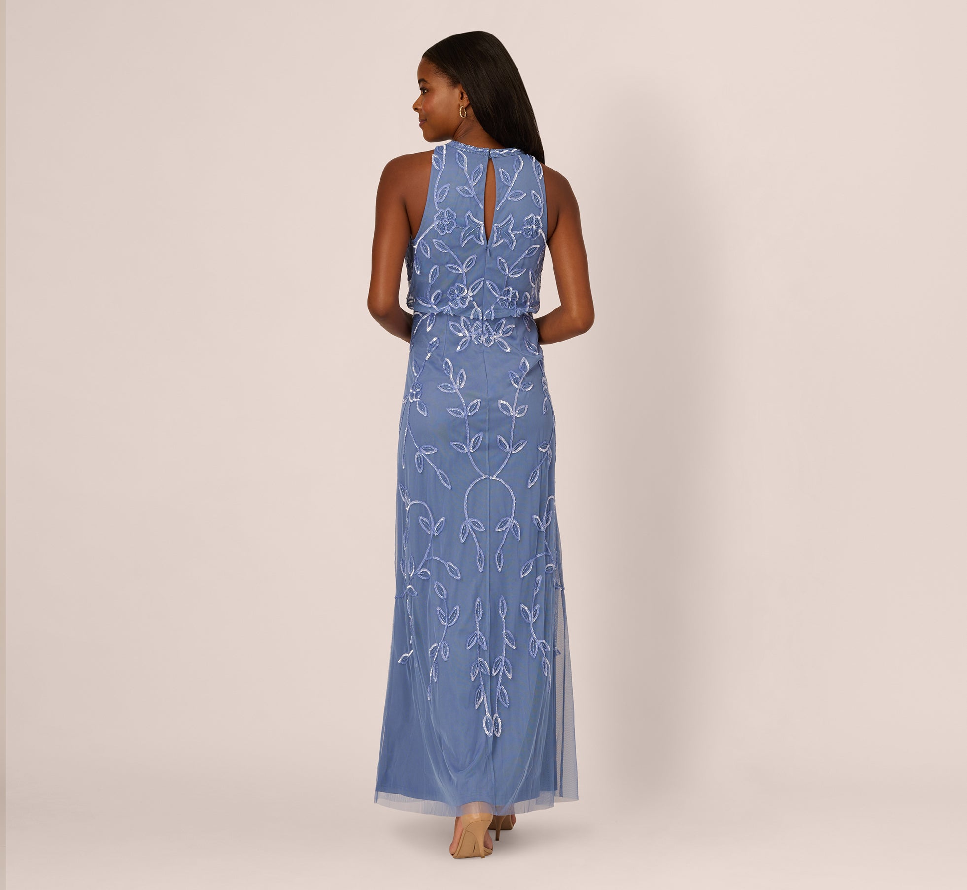 Elegant French Blue Sleeveless Mermaid Gown with Jasmine Beading - Perfect for Evening Gala, Prom, Wedding & Special Occasions