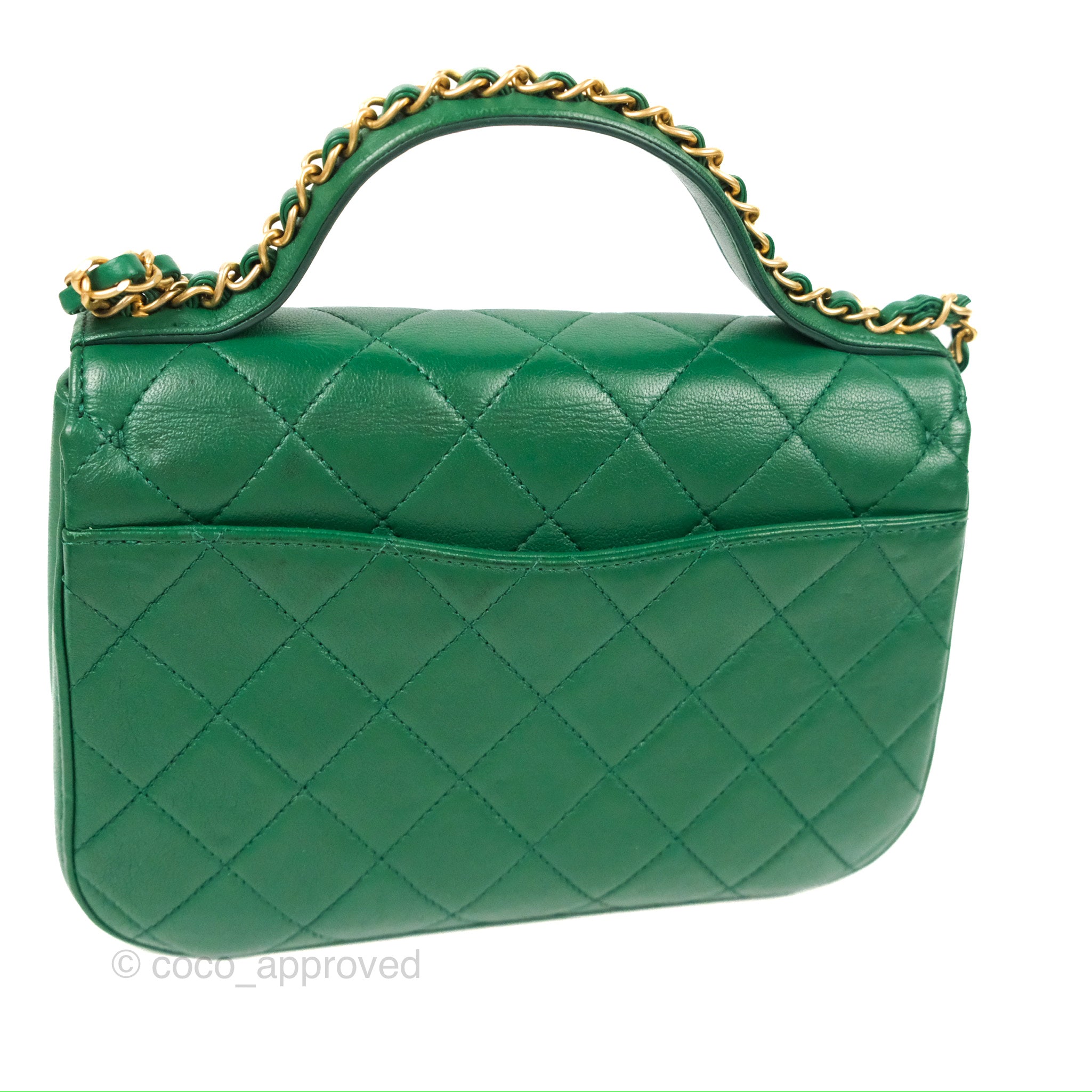 Chanel Chain Infinity Top Handle Bag - Green Lambskin Leather with Aged Gold Hardware - Luxury Crossbody Shoulder Bag for Women, Perfect for Parties, Weddings & Evening Events