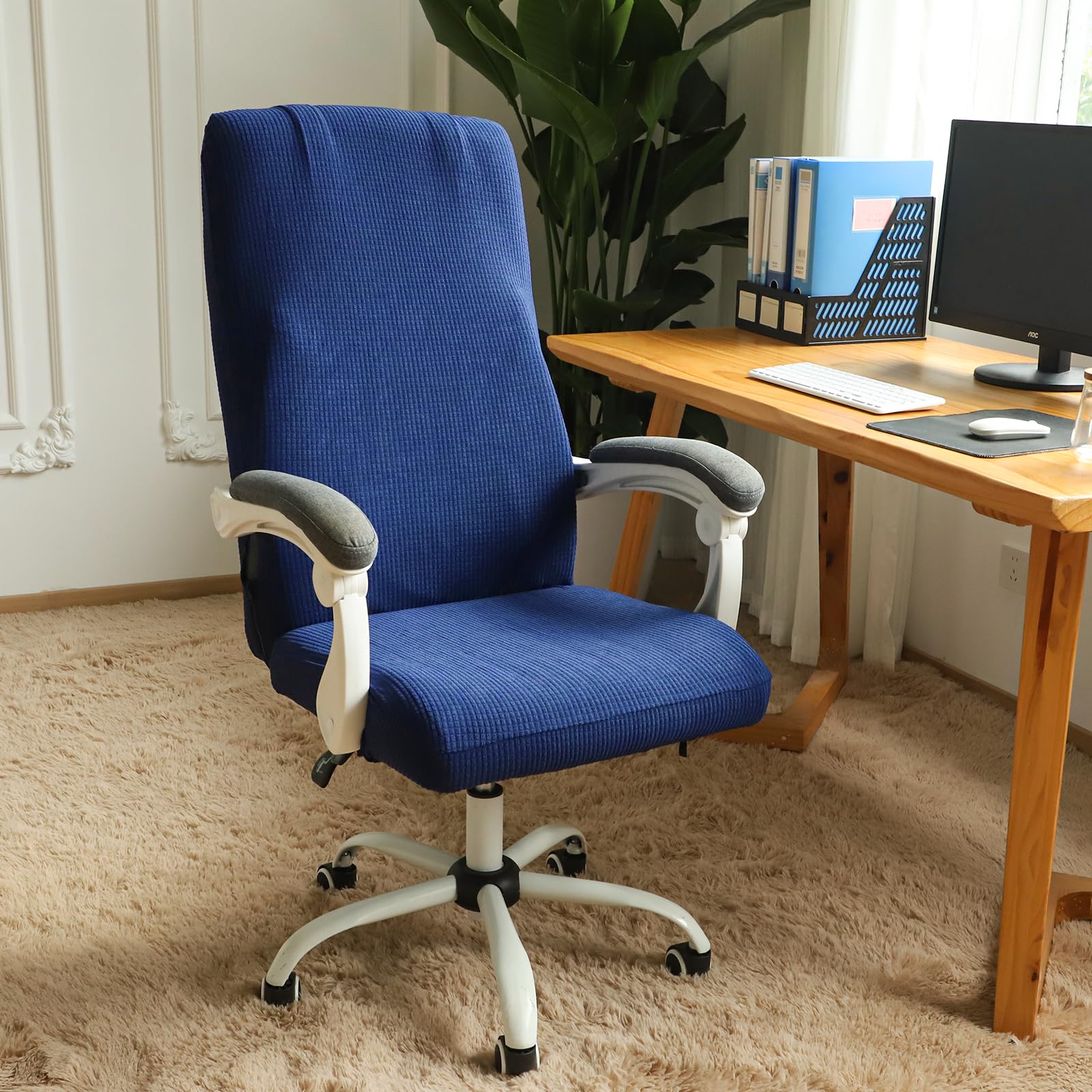 FORCHEER Stretchable XL Office Chair Cover for Big and Tall Computer Chairs - Medium Size Navy Blue - Perfect for Home Office, Gaming, and Workspace Protection