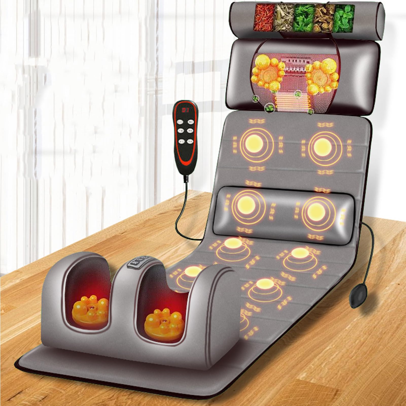 10-Piece Heated Massage Mat Set with Vibrating Function & Adjustable Heating Pad - Full Body Massager for Neck & Back Muscle Relaxation - Perfect for Home Spa, Yoga Recovery & Stress Relief