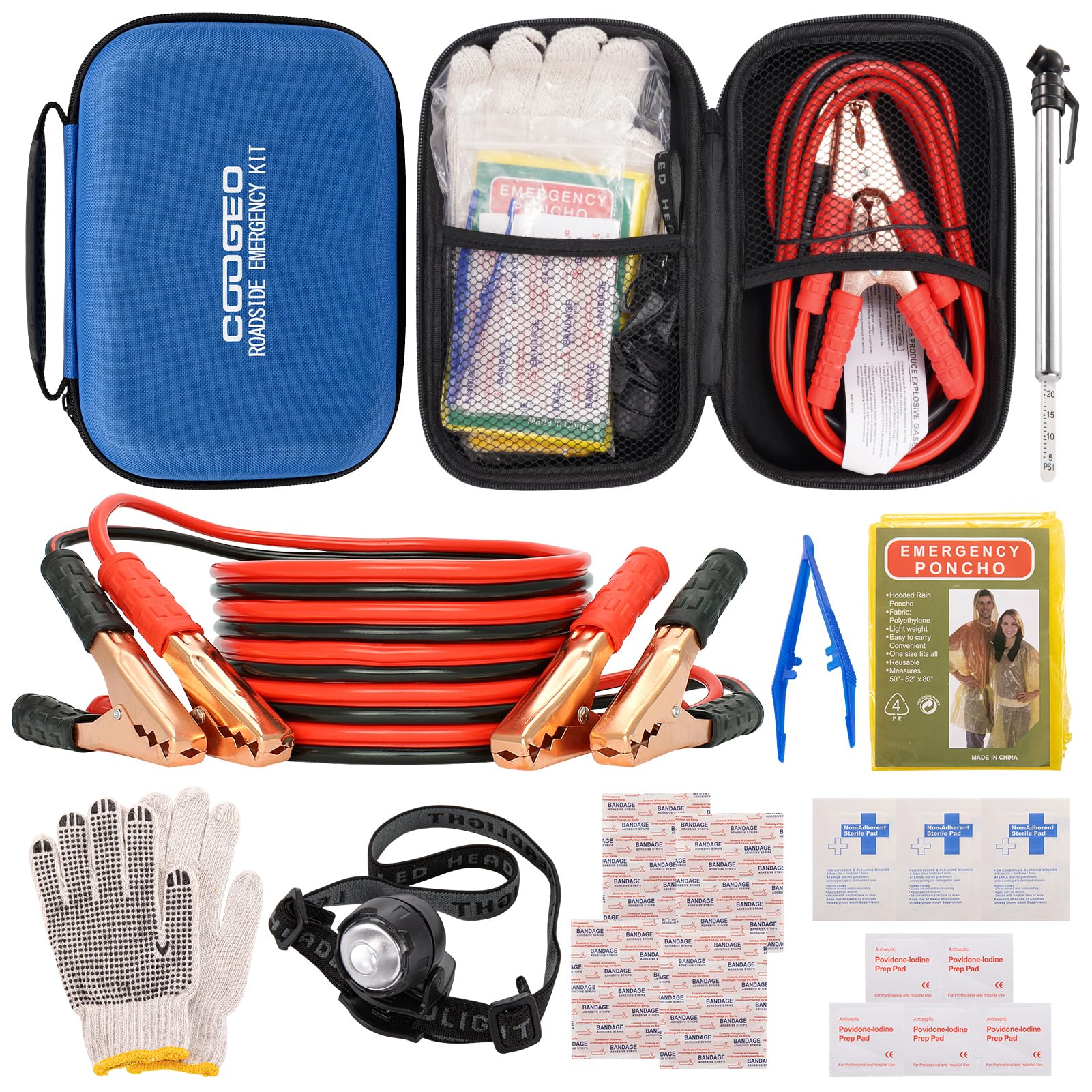 Premium Car Roadside Emergency Kit with Heavy-Duty Battery Jumper Cables - 120-Piece Auto Safety Accessories for Men & Women - Essential Vehicle Emergency Gear for Cars, Trucks & SUVs - Perfect Gift for Drivers - Ideal for Road Trips, Commuting & Winter Travel Preparedness