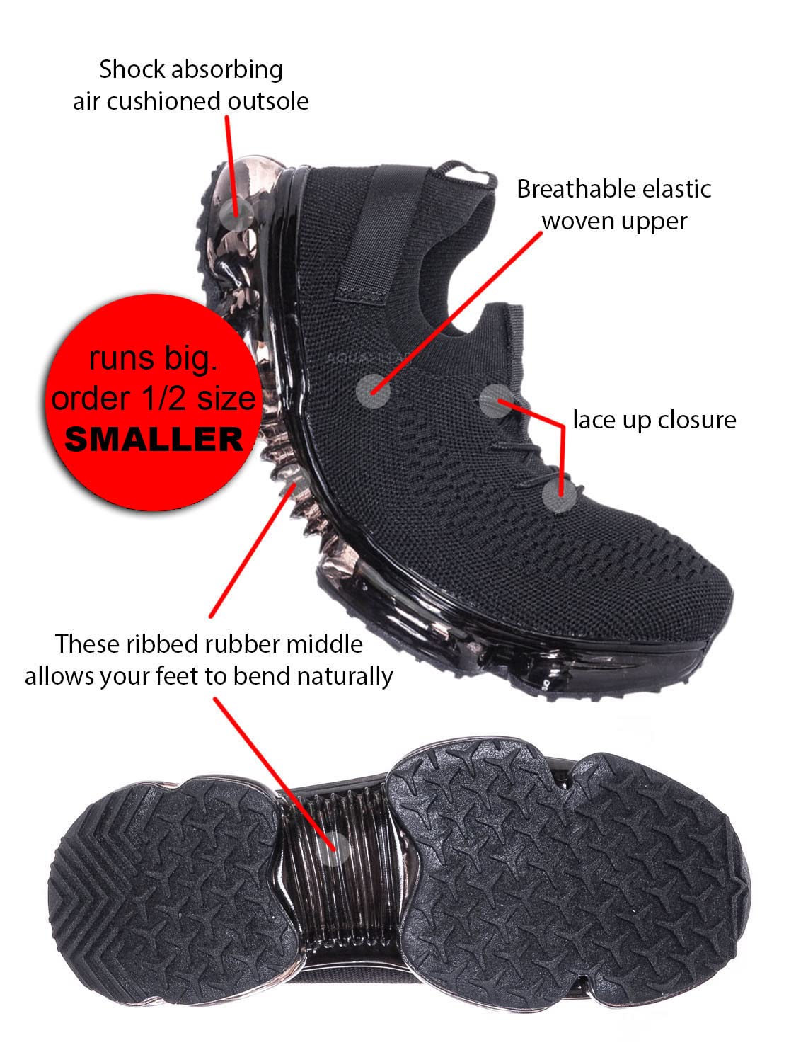 Breathable Stretch Elastic Mesh Sneakers for Women & Men - Lightweight Lace-Up Running Shoes with Air Bubble Cushion for Comfort - Perfect for Gym, Workout, Jogging and Daily Walking