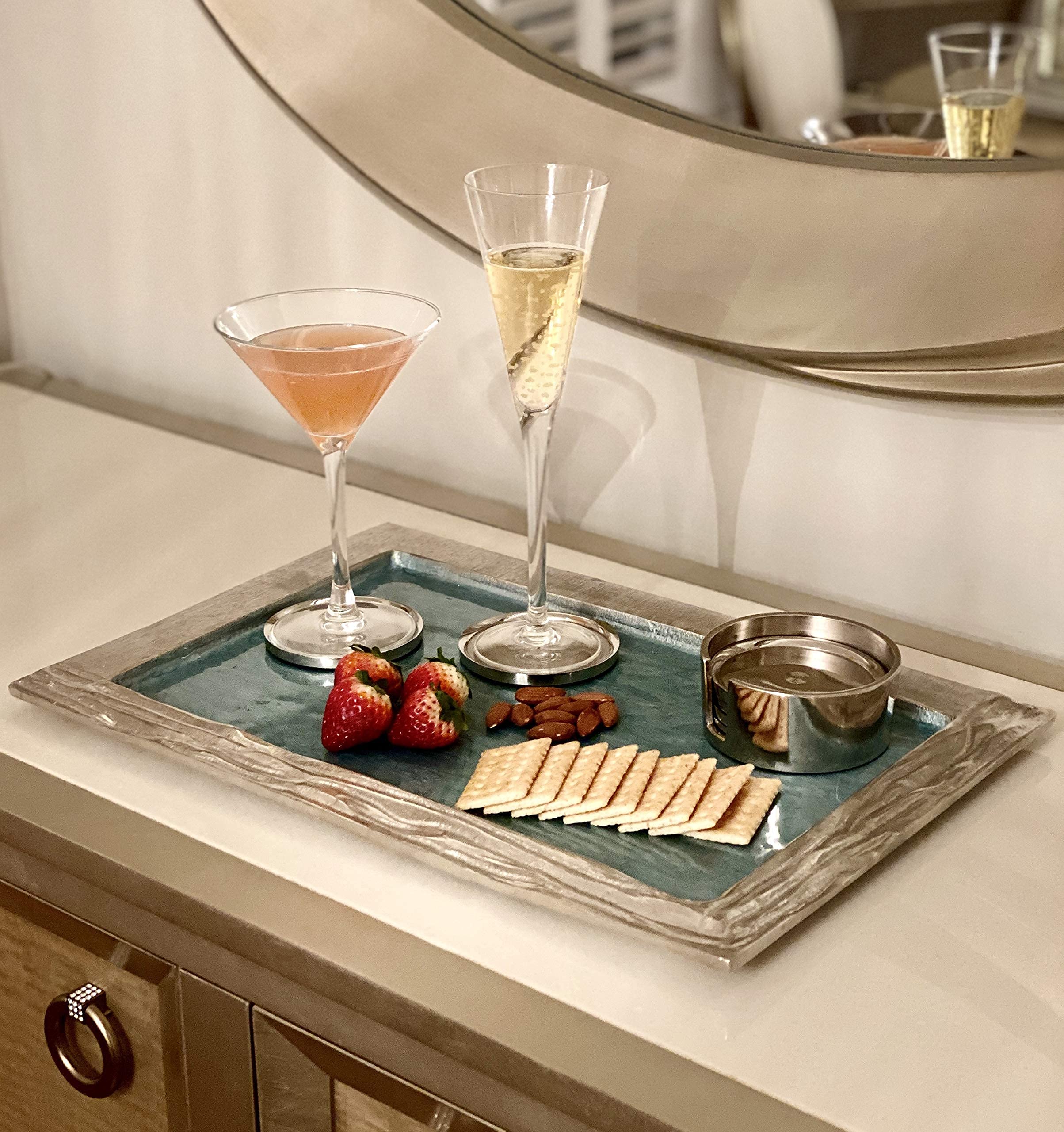 Decorative Aluminum Rectangle Serving Tray (DH6000) - Elegant Metal Accent Tray for Coffee Table, Dining Table & Home Decor - Perfect for Christmas, Easter, Halloween & New Year Celebrations - Ideal for Serving Food, Displaying Decor & Organizing Essentials