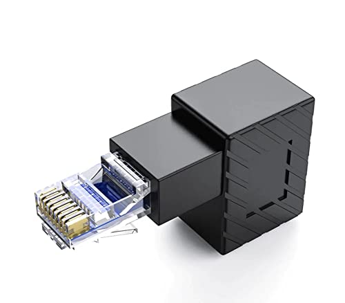 90 Degree RJ45 Male to Female Ethernet Extension Adapter - Cat5 Cat6 LAN Network Connector for Computers, Laptops, Routers (Down Angle) - Perfect for Tight Spaces & Cable Management
