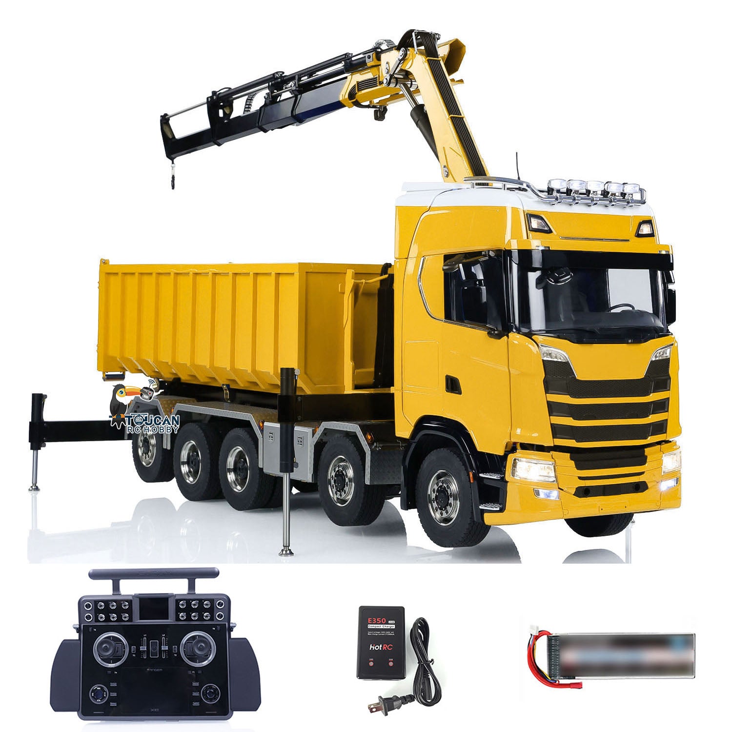 1:14 Scale 770S 5-Axle 10x10 Metal Chassis RC Hydraulic Dump Truck with Remote Control Crane & Roll Off Dumper - Frsky XE Lite RC Construction Vehicle Model for Off-Road Play & Professional Simulation