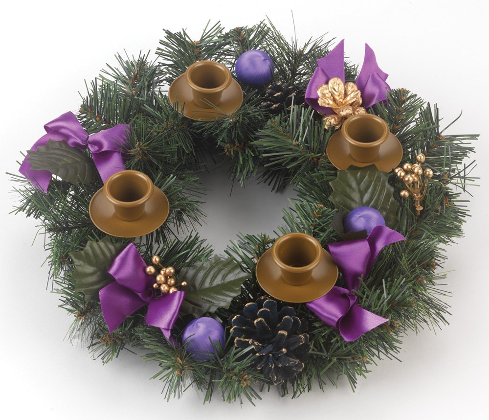 Purple Advent Wreath with Ribbon - Christmas Decor for Church, Home & Holiday Table Centerpiece