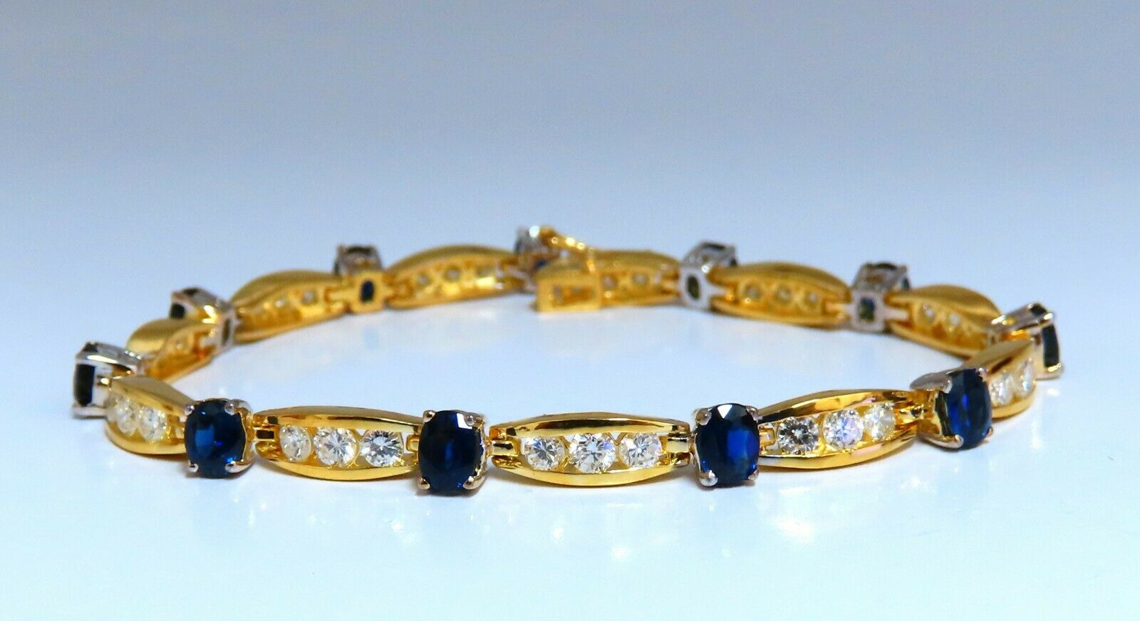 8.50ct Natural Vivid Royal Blue Sapphire Diamond Bracelet - 14K White Gold Elegant Jewelry for Women, Perfect Gift for Anniversary, Birthday & Special Occasions