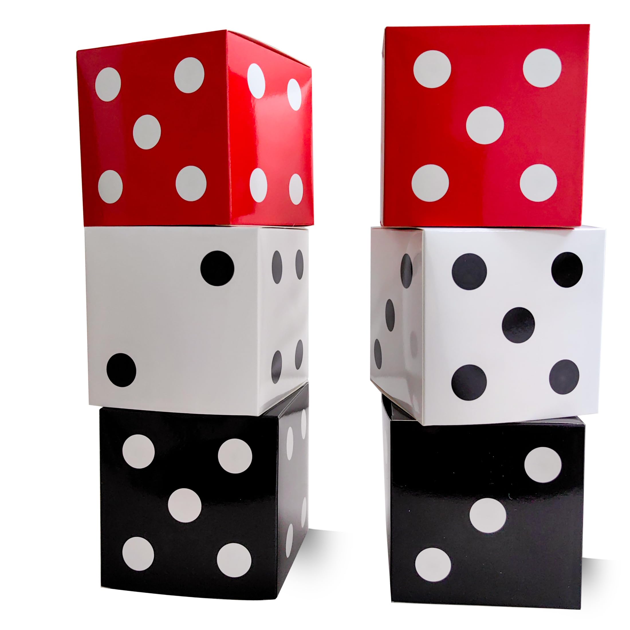 6PCS Casino Theme Dice Favor Boxes 12x12x12 Inch - Bulk Party Decorations for Las Vegas Nights, Casino Birthday & Centerpieces (3 Colors) | Perfect for Gaming Tables, VIP Events & Themed Party Decor