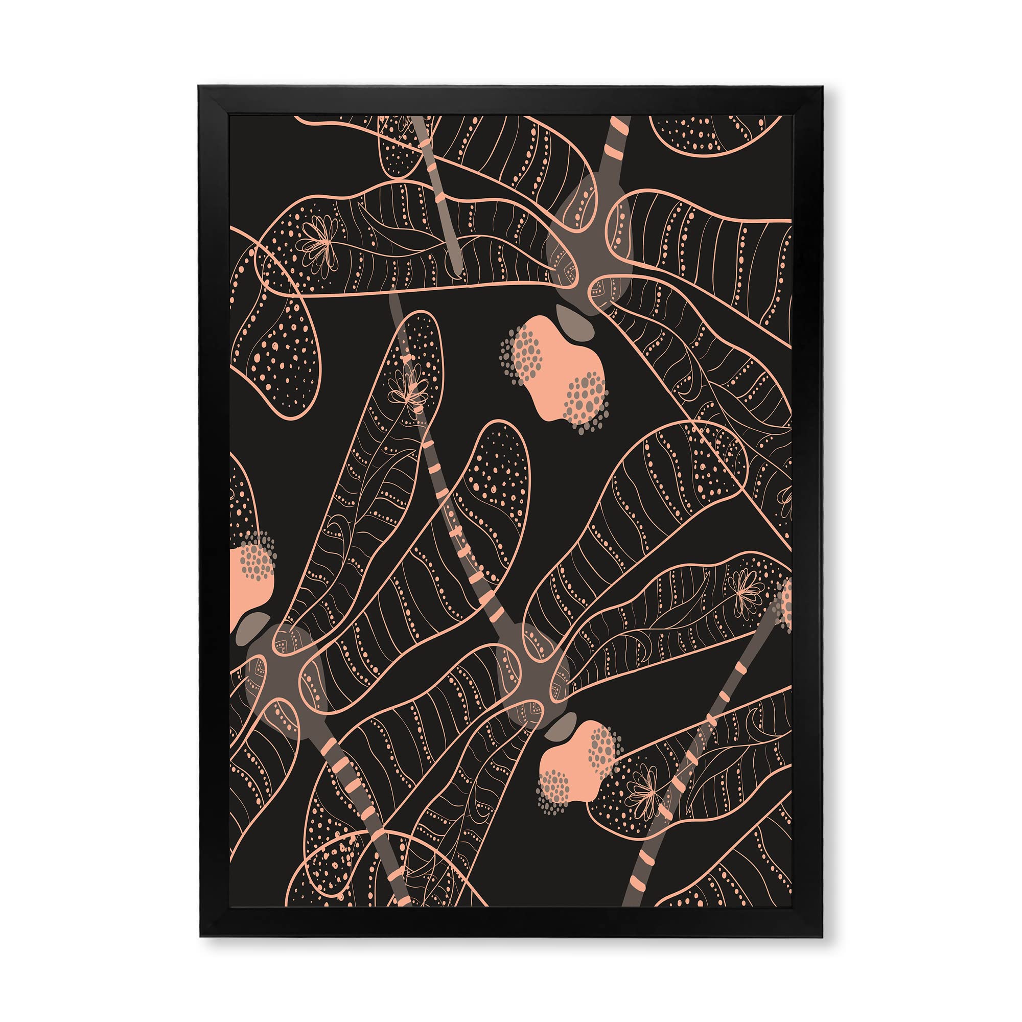 Bohemian Dragonfly Folk Art Seamless Pattern Framed Wall Decor - Perfect for Eclectic Home, Office & Bohemian Style Interior Design