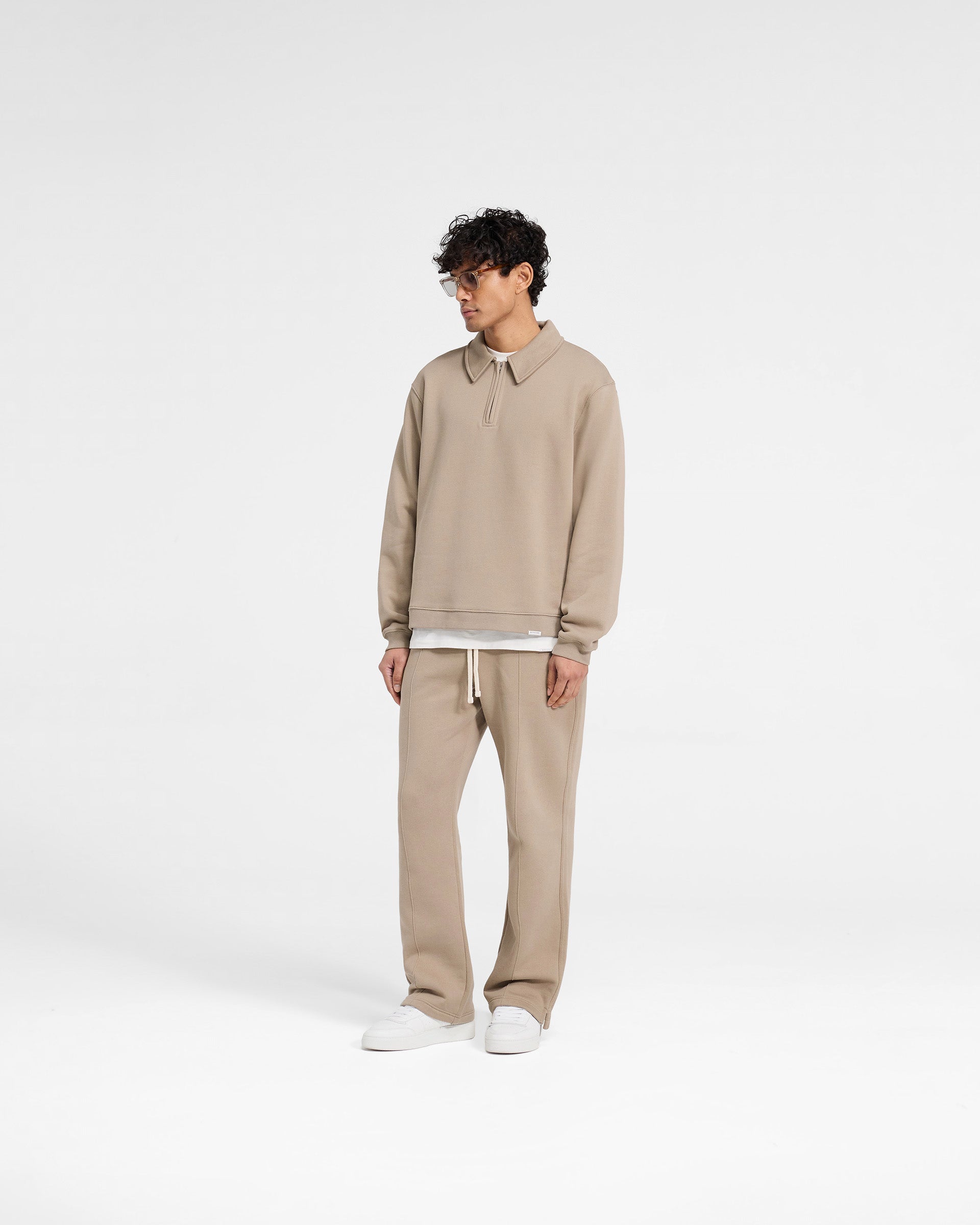 Initial Boxy Quarter Zip Sweatshirt for Women | Casual Pullover Fleece Top | Dune Color | Perfect for Layering, Outdoor Activities & Everyday Wear
