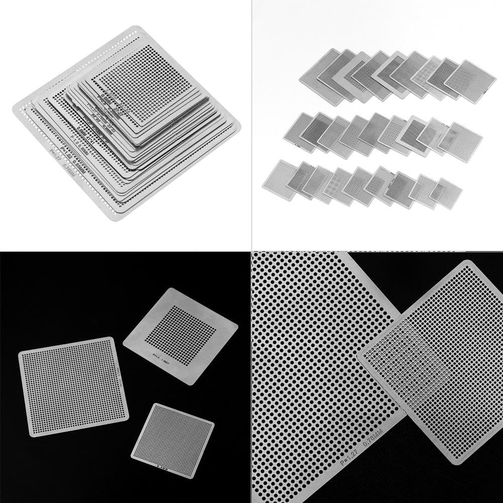 27pcs Universal BGA Stencils Kit - Direct Heat BGA Reballing Templates for Soldering & Welding Accessories | PCB Repair, Chip Reballing, Electronics Maintenance