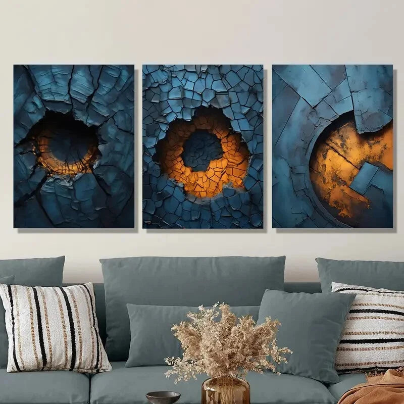 3-Piece Abstract Blue Metal Texture Wall Art - Ready to Hang Modern Home Decor for Living Room, Bedroom & Office | Metal Print Canvas for Contemporary Interior Design