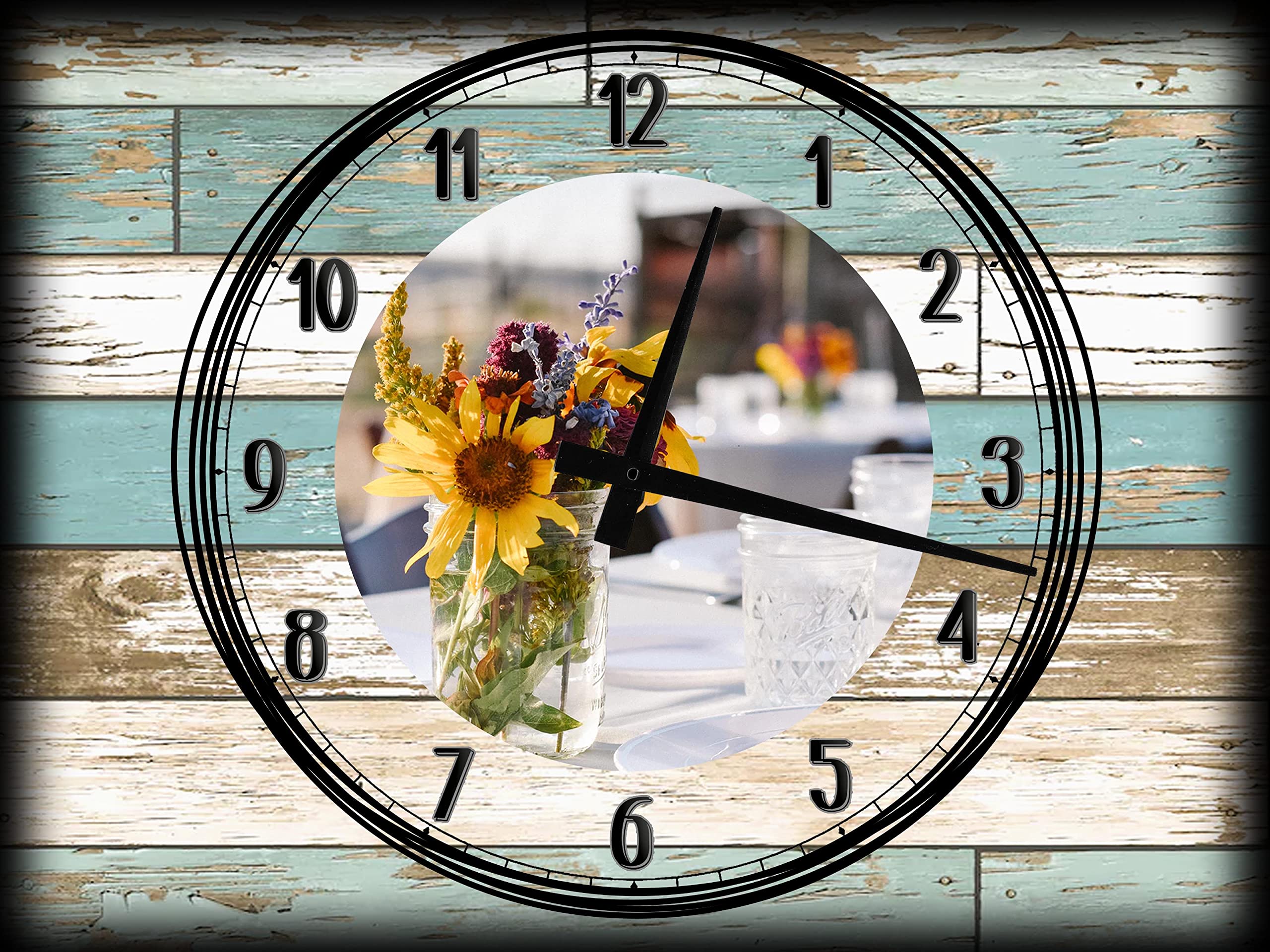 EVH Prints Large Teal White Wood Grain Wall Clock - Farmhouse Style Canvas Wall Art Decor for Dining Room, Living Room & Bedroom - 12 x 16 Inch Rustic Country Home Decor - Perfect for Kitchen, Office or Gift