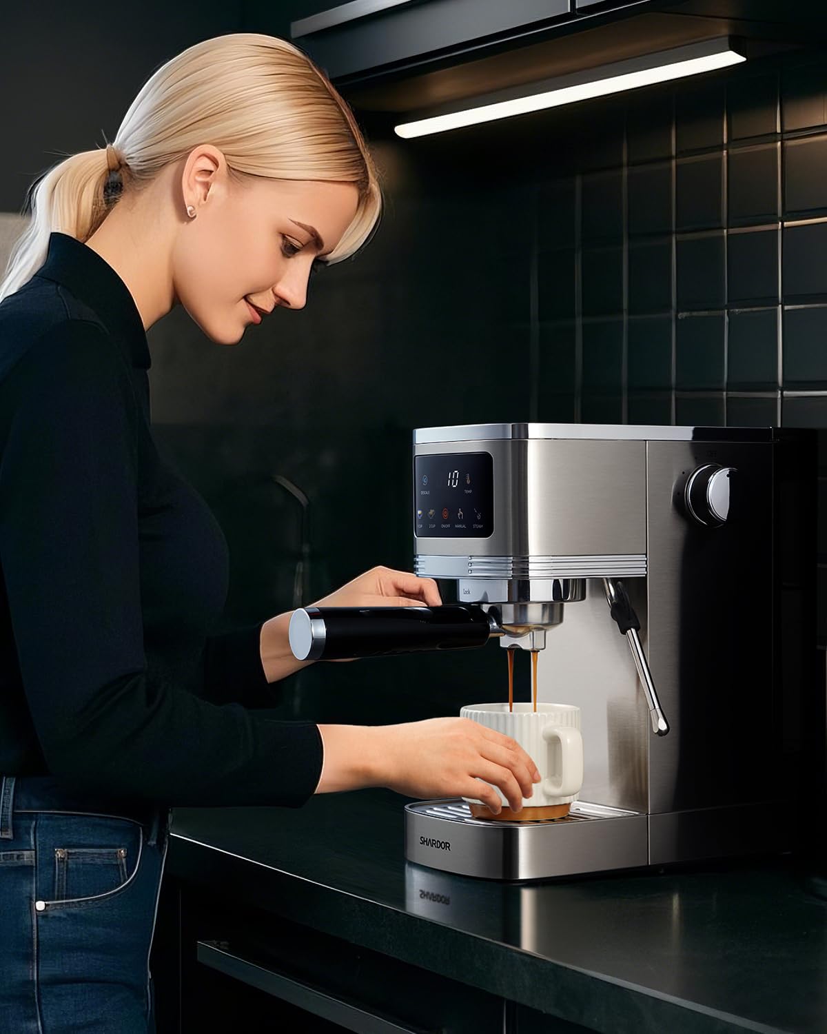SHARDOR 20 Bar Professional Espresso Machine with Milk Frother & Touchscreen, Adjustable Temperature for Perfect Cappuccino & Latte - Ideal for Home Baristas & Coffee Lovers