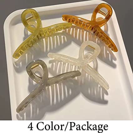 Bakefy Large Butterfly Hair Claw Clips for Women - Strong Hold Jelly Hair Clips for Long Thick Hair (4 Colors) - Perfect for Ponytails, Buns & Everyday Hairstyles