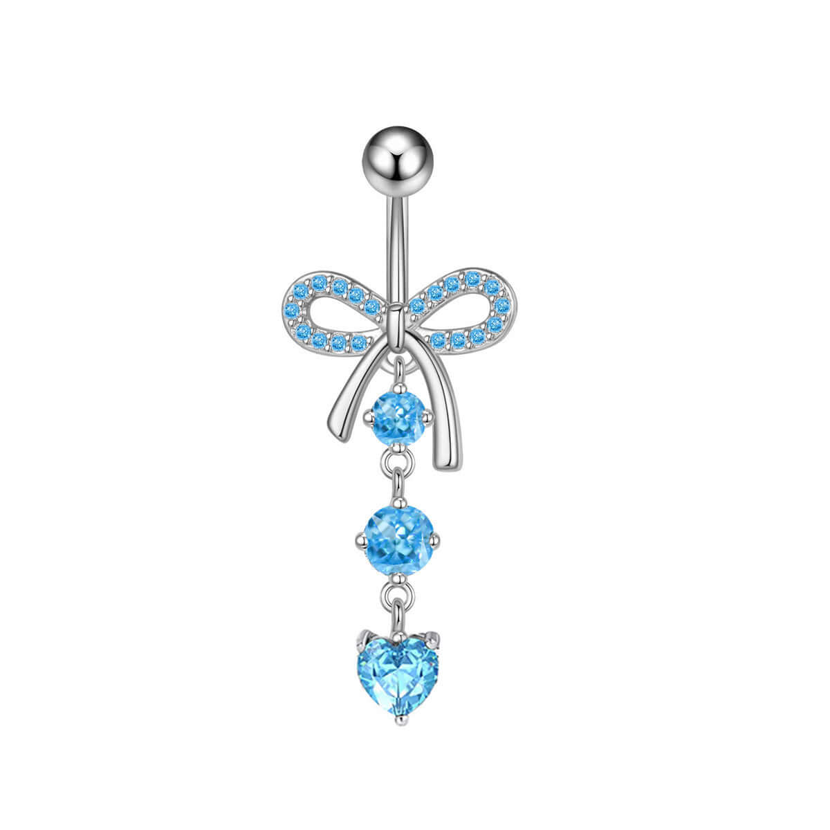 Rose Gold CZ Bow Dangle Belly Button Rings | Q0275 | Perfect for Piercing Jewelry, Belly Button Rings for Women, Trendy Body Jewelry for Summer Outfits and Beach Wear