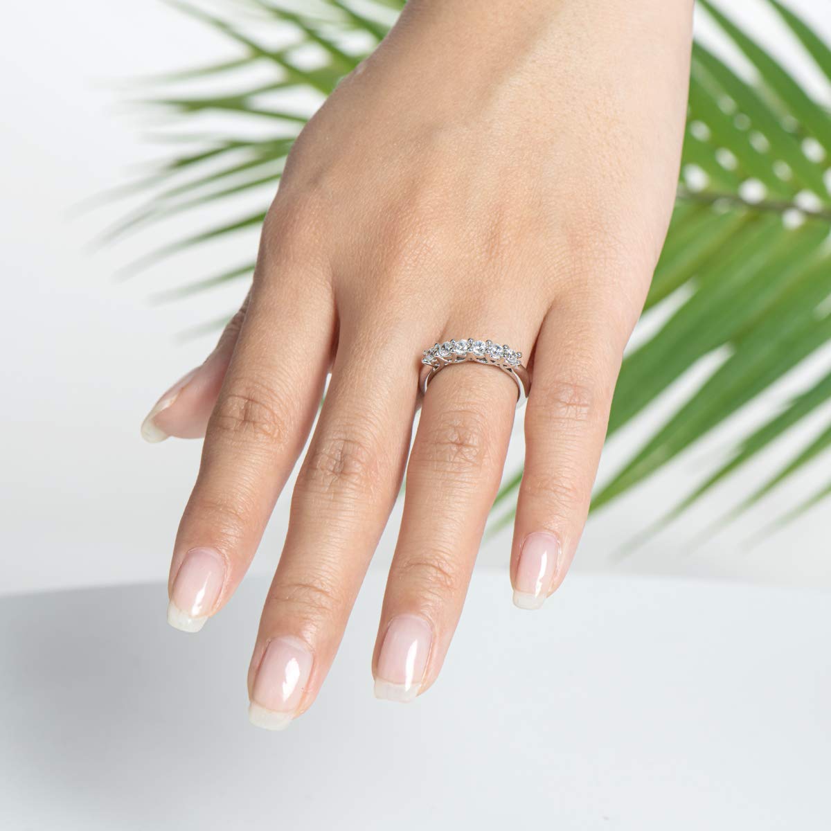 AINUOSHI Eternity Wedding Band - Platinum Plated Sterling Silver Ring with Round/Princess Cut Cubic Zirconia | Stackable Engagement Ring for Women | Perfect for Anniversaries, Proposals & Special Occasions | Includes Jewelry Gift Box