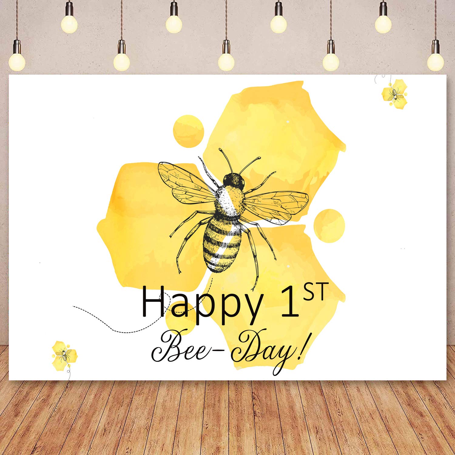 Sensfun Yellow Bumble Bee 1st Birthday Backdrop - 7x5ft Honeycomb Photography Background for Bee-Themed Party Decorations | Perfect for Baby Shower, First Birthday Photos, and Nursery Decor