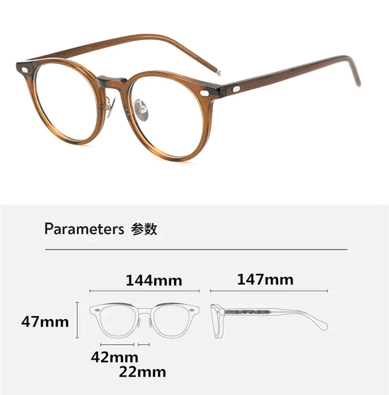 Black Unisex Full Rim Round Acetate & Titanium Eyeglasses 49203 - Stylish Lightweight Frames for Work, Reading & Everyday Wear