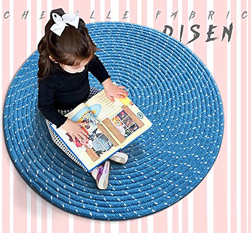 UKELER 5FT Round Soft Handmade Braided Cotton Area Rug - Blue Boho Chic Floor Mat for Living Room, Bedroom & Nursery | Non-Slip Eco-Friendly Home Decor