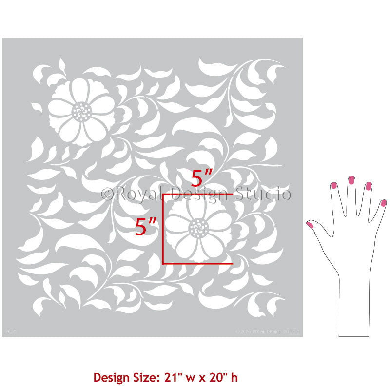 Folk Flower Allover Wall Stencil - Reusable DIY Painting Template for Home Decor, Nursery, Bedroom & Living Room Accent Walls