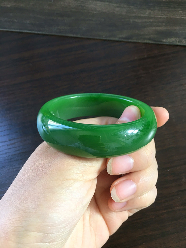 Natural Jade Bangle - Genuine Nephrite Jade Bracelet, 55.3mm Inner Diameter, Handcrafted Jewelry for Women | Perfect Gift for Birthday, Anniversary & Spiritual Healing