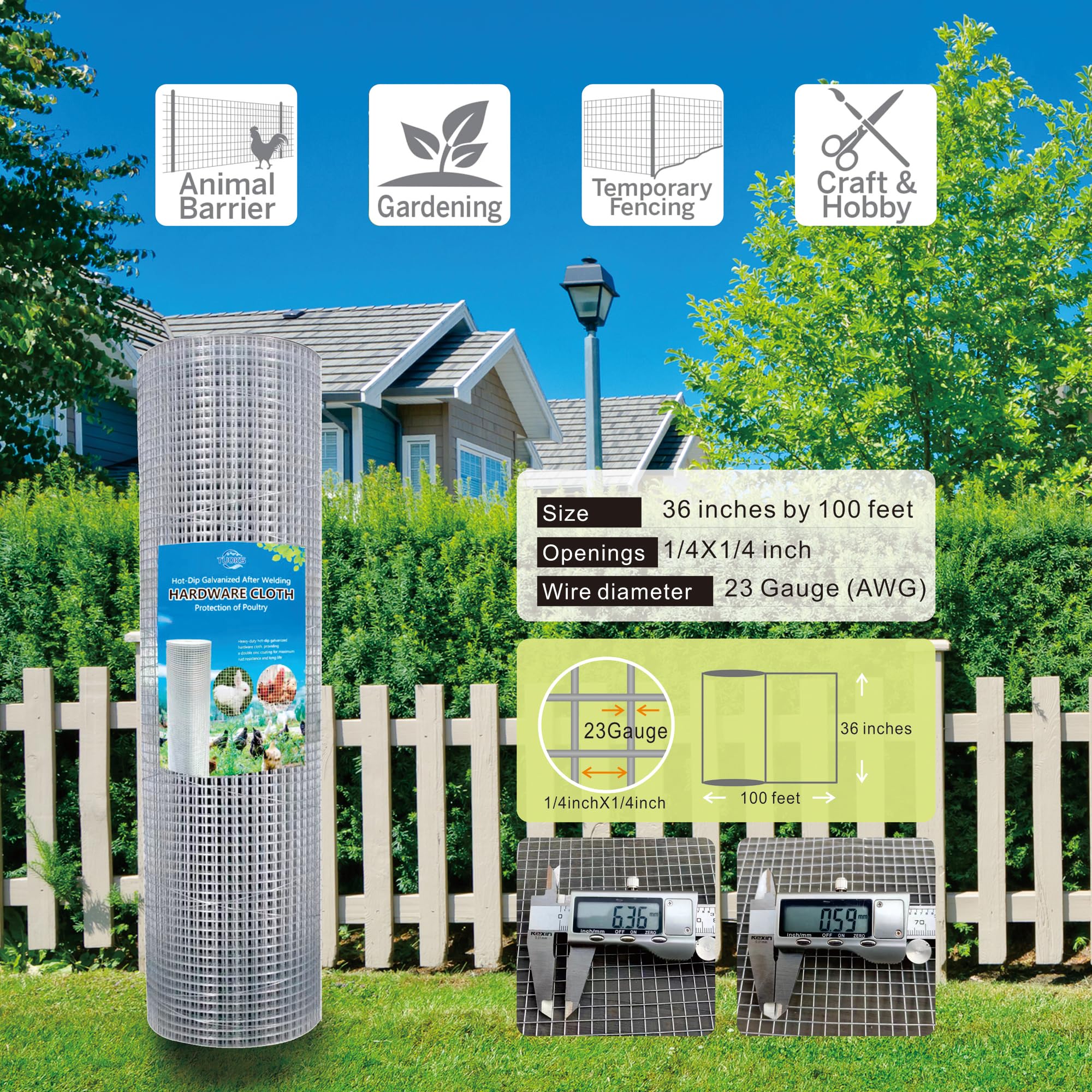 1/4 Inch Square Openings 23 Gauge Hot-Dip Galvanized Welded Wire Mesh - 36