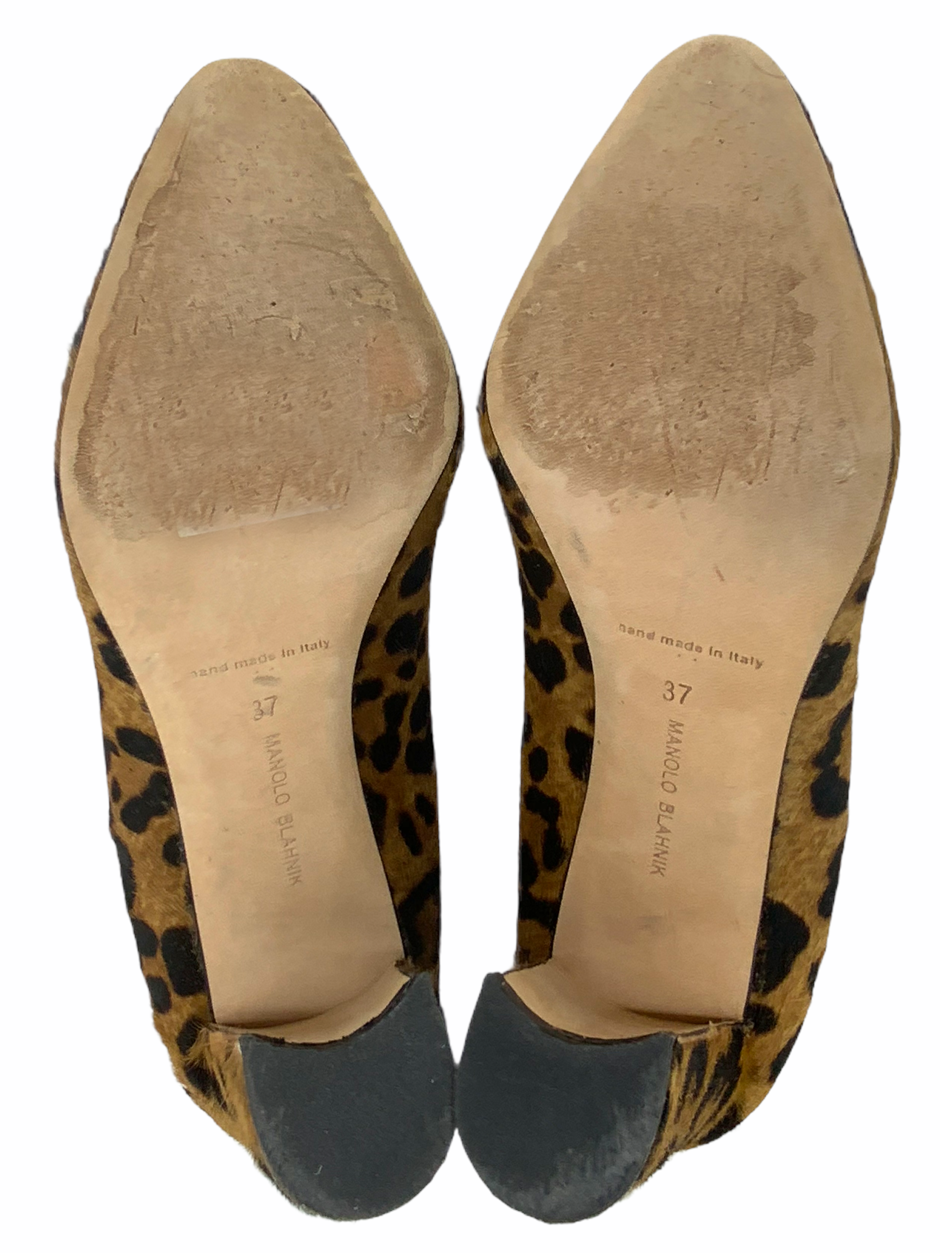 Manolo Blahnik Tucciototo Leopard Print Calf Hair Pumps Women's Size 7 - Elegant Heels for Parties, Weddings & Evening Events