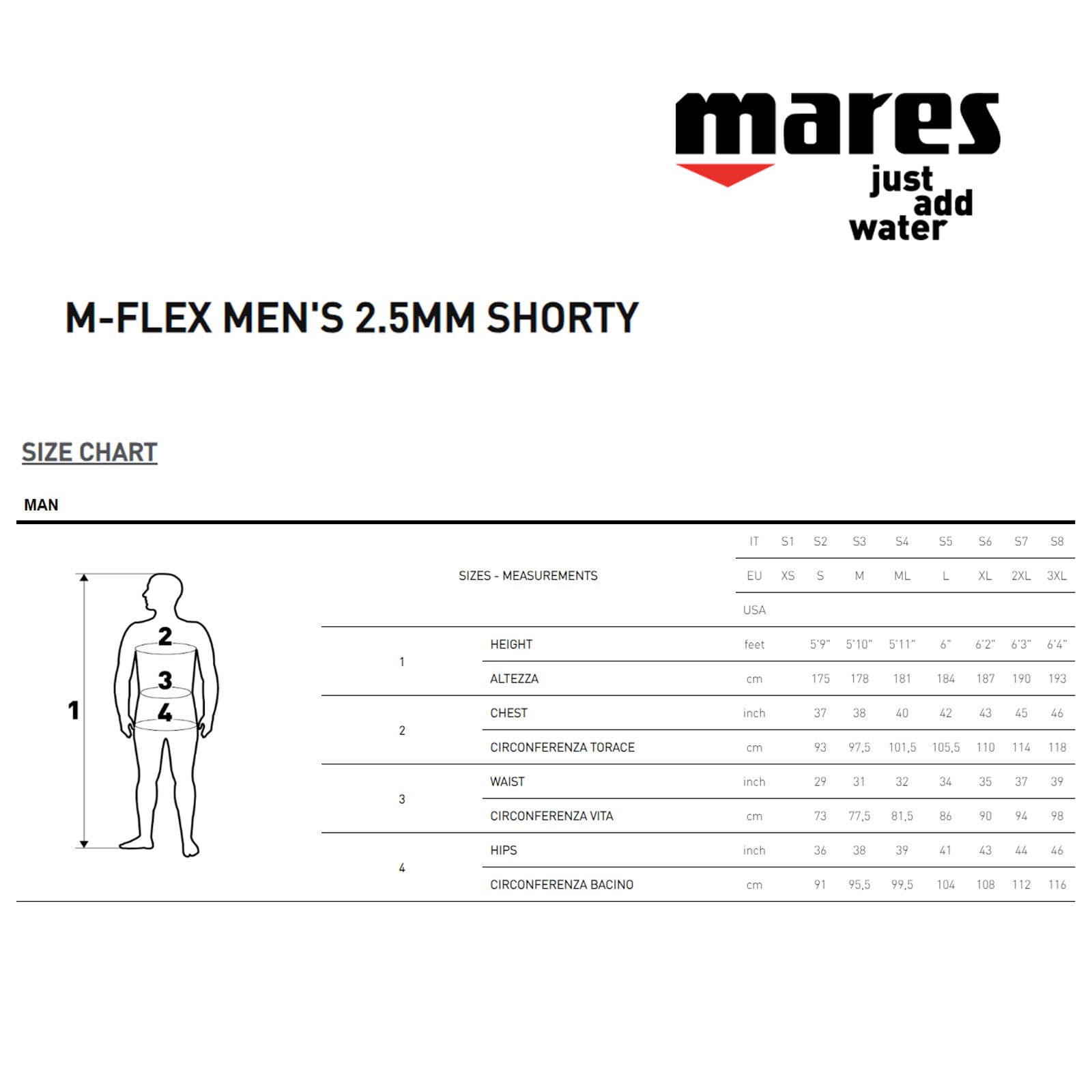Mares Men's M-Flex 2.5mm Neoprene Shorty Wetsuit - Warm Water Scuba Diving Suit for Snorkeling, Spearfishing & Water Sports | Comfortable One-Piece Design for Tropical Diving