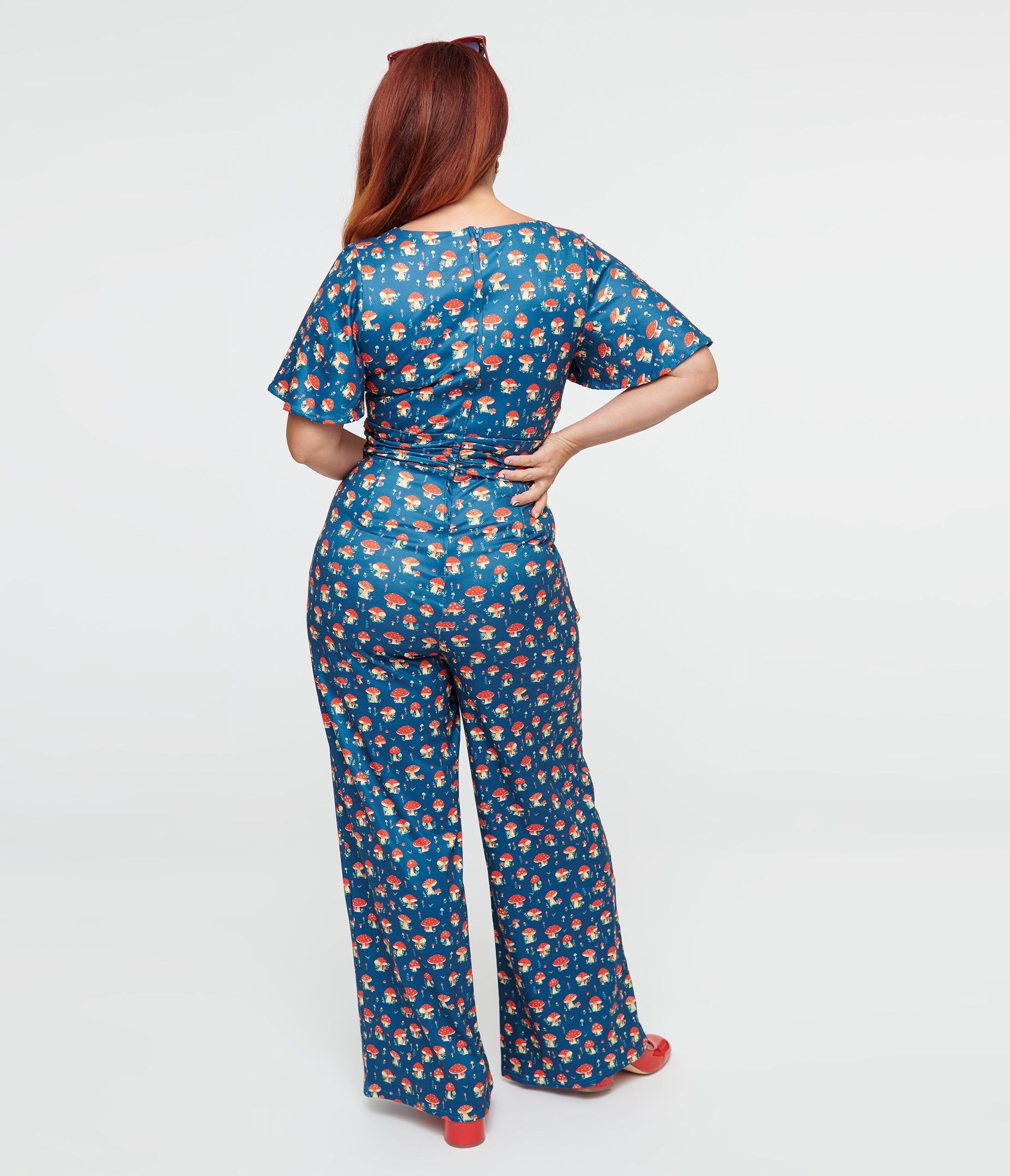 Dolly & Dotty Blue Mushroom Print Charlotte Jumpsuit - Women's Stylish Romper for Casual Outings, Summer Parties & Boho Fashion